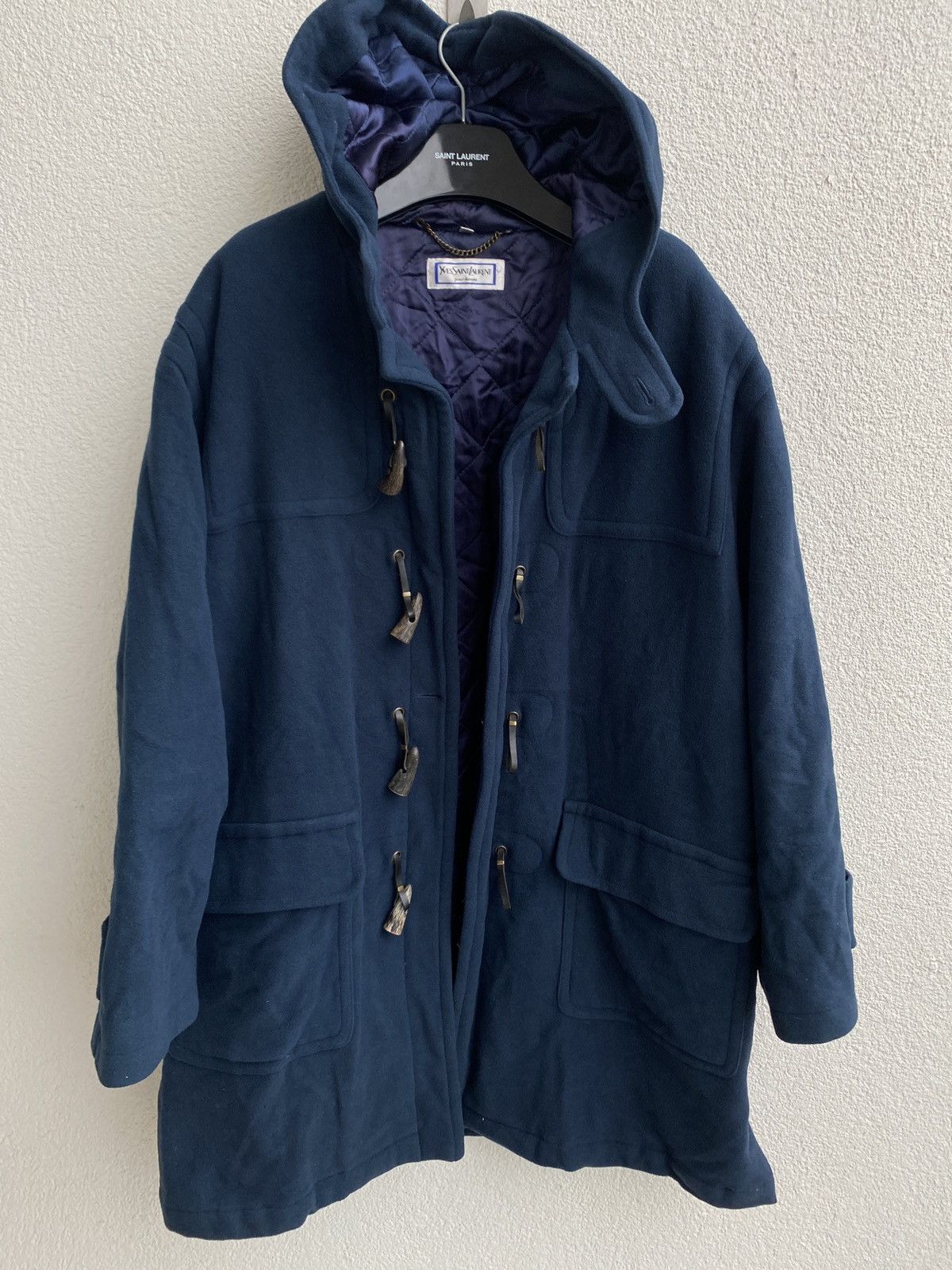 image of Vintage x YVES Saint Laurent Wool 90’S YSL Coat Cashmere Soft in Navy Blue, Men's (Size Large)
