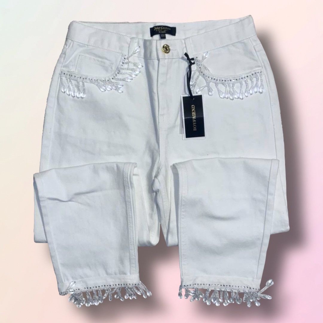 image of Juicy Couture Jeans Juicy, Black Label, Embellished Boyfriend Fit, Ankle Jeans in White, Women's (S