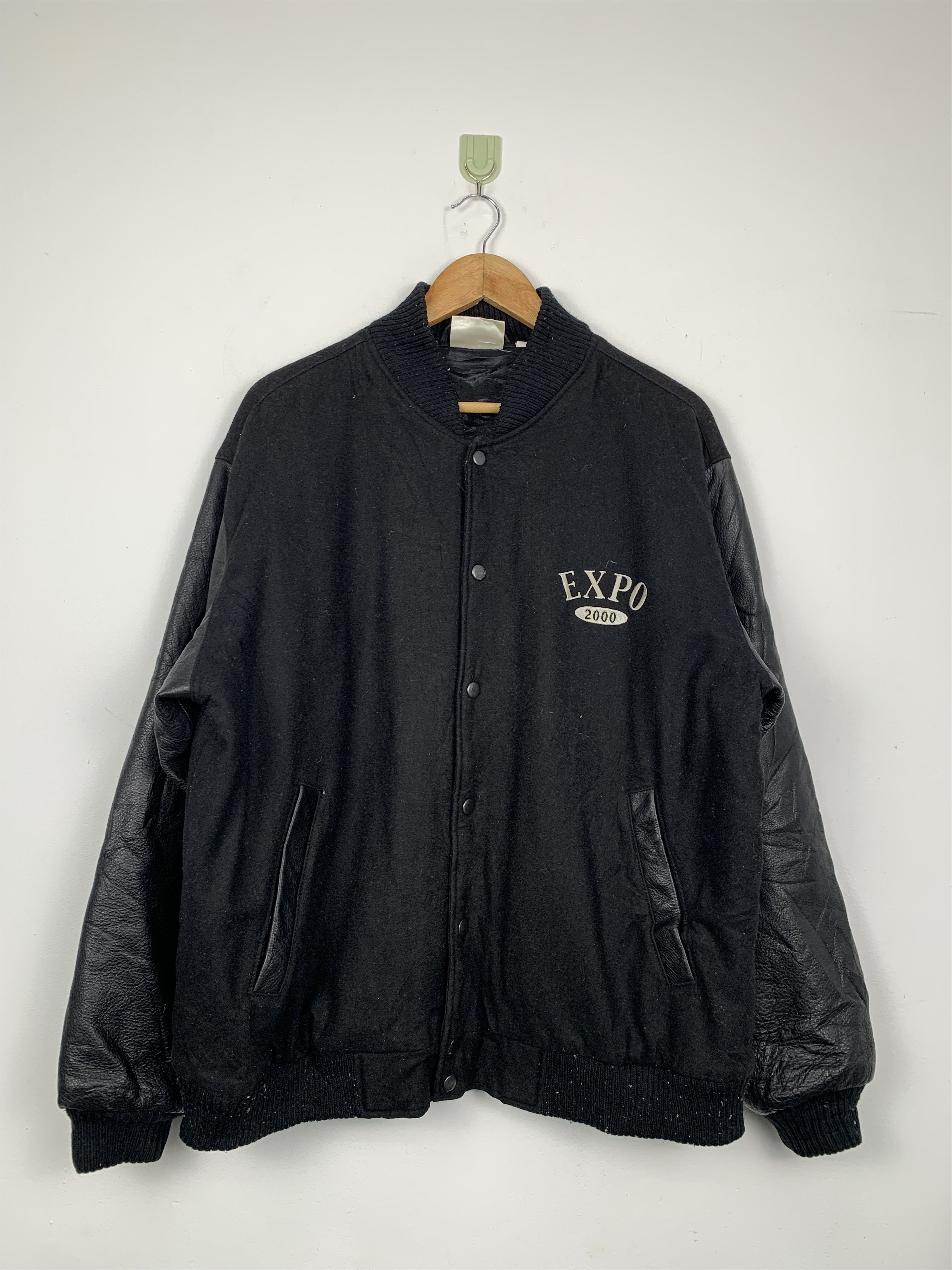 Vintage Expo 2000 Varsity Leather Sleeve Jacket J0621