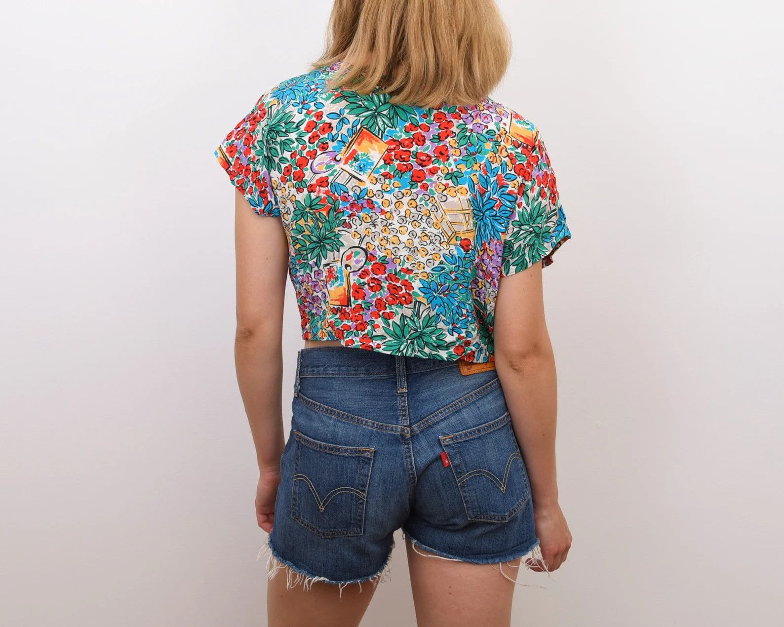 Other × Vintage 90's Tropical Top Blouse Tee Button Up French Short Sleeved Size S / US 4 / IT 40 - 3 Thumbnail