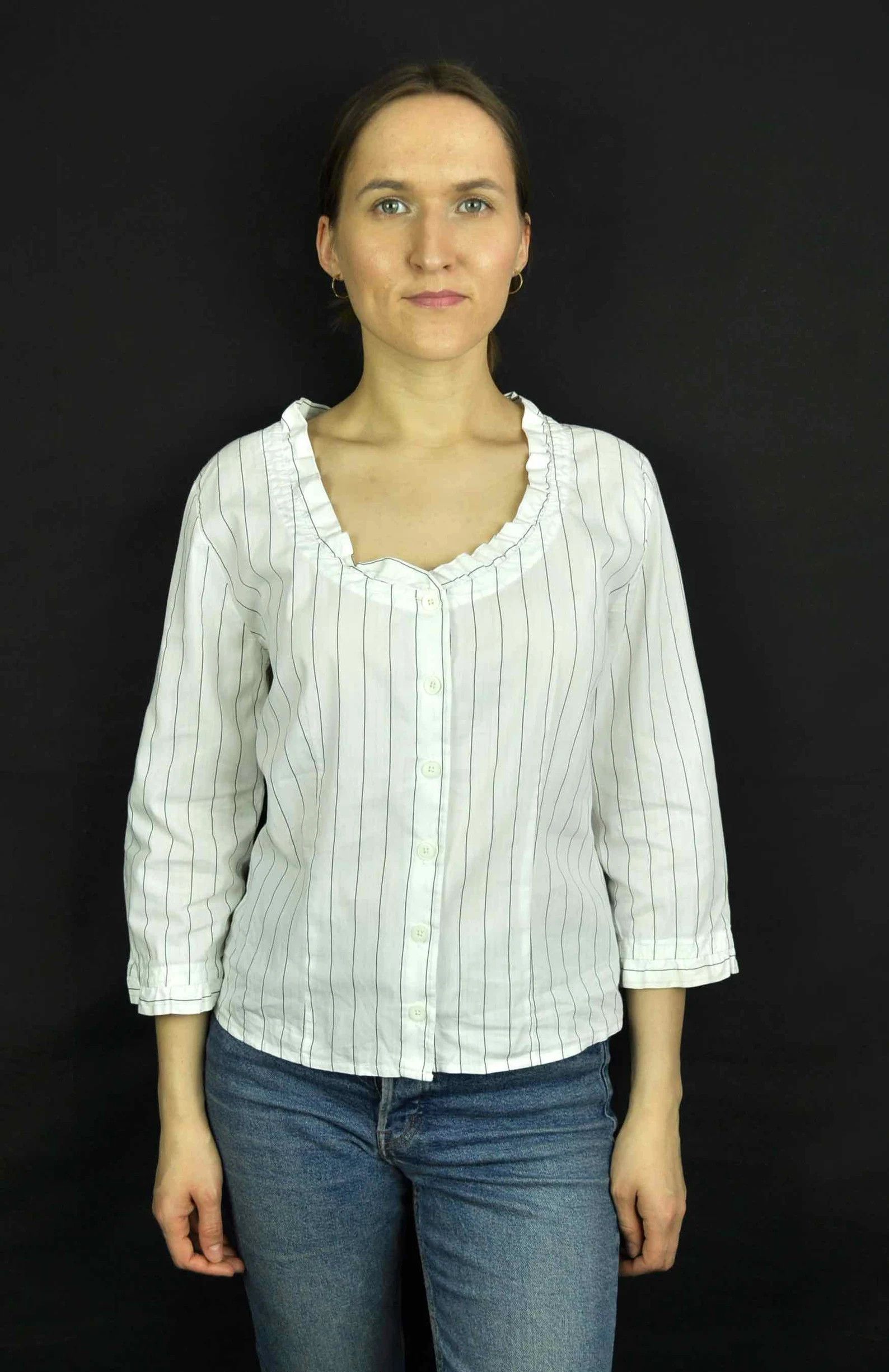 Other × Vintage NADINE H. Pinstripe 3/4 Sleeves Ruffle Blouse Shirt Top Tee Size M / US 6-8 / IT 42-44 - 4 Thumbnail
