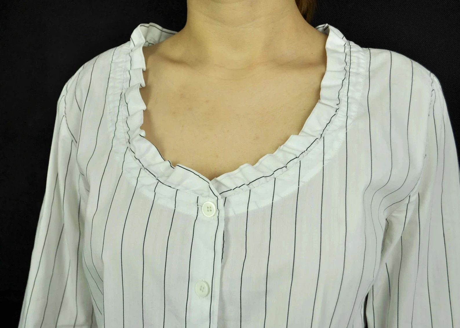 Other × Vintage NADINE H. Pinstripe 3/4 Sleeves Ruffle Blouse Shirt Top Tee Size M / US 6-8 / IT 42-44 - 2 Thumbnail
