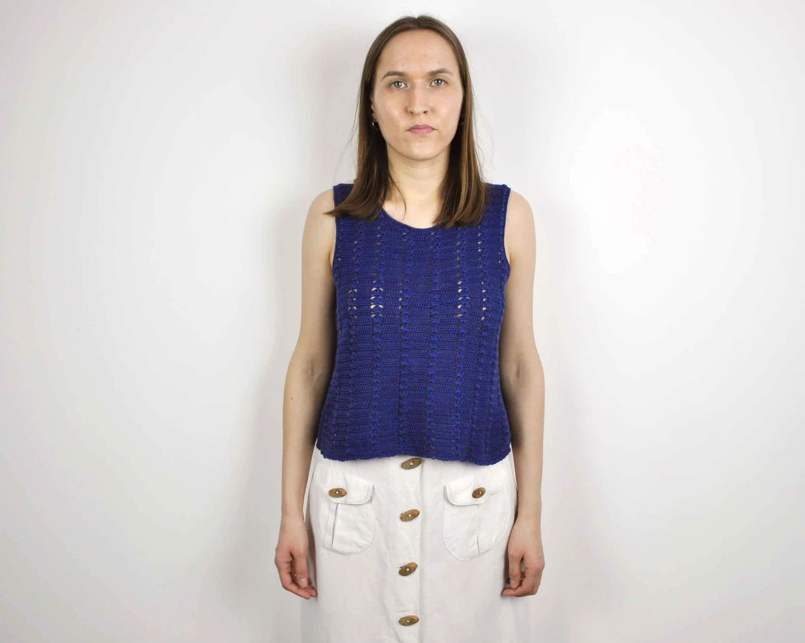 Other × Vintage Crochet Tank Top Tee Blouse Knit Boho Knitted Sleeveless Top Size S / US 4 / IT 40 - 3 Thumbnail