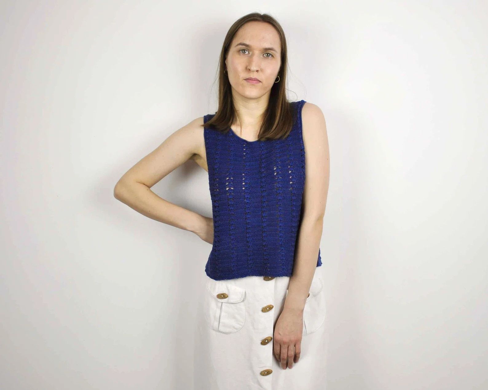 Other × Vintage Crochet Tank Top Tee Blouse Knit Boho Knitted Sleeveless Top Size S / US 4 / IT 40 - 1 Thumbnail