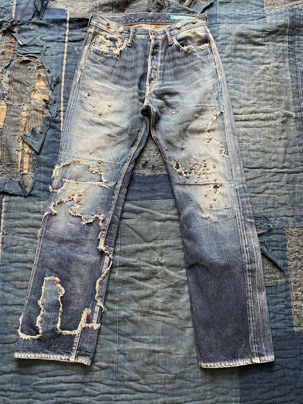 Kapital kapital studs patchwork straight denims | Grailed