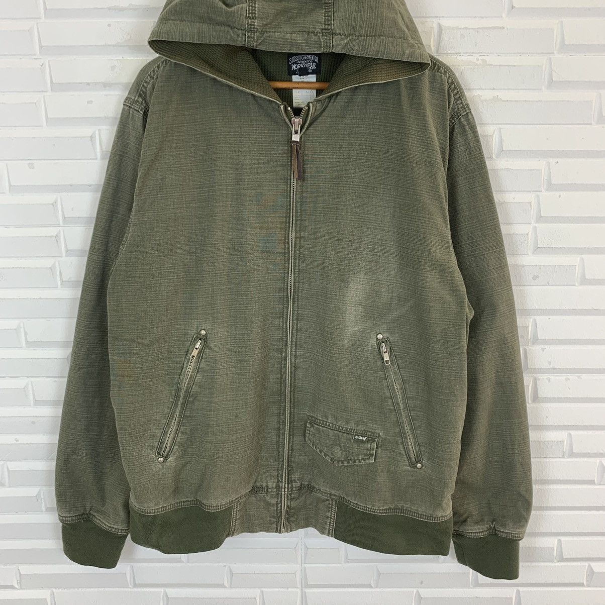 Stussy × Vintage 💥AUTHENTIC STUSSY WORKGEAR ZIPPER HOODIE JACKET Size US L / EU 52-54 / 3 - 5 Thumbnail