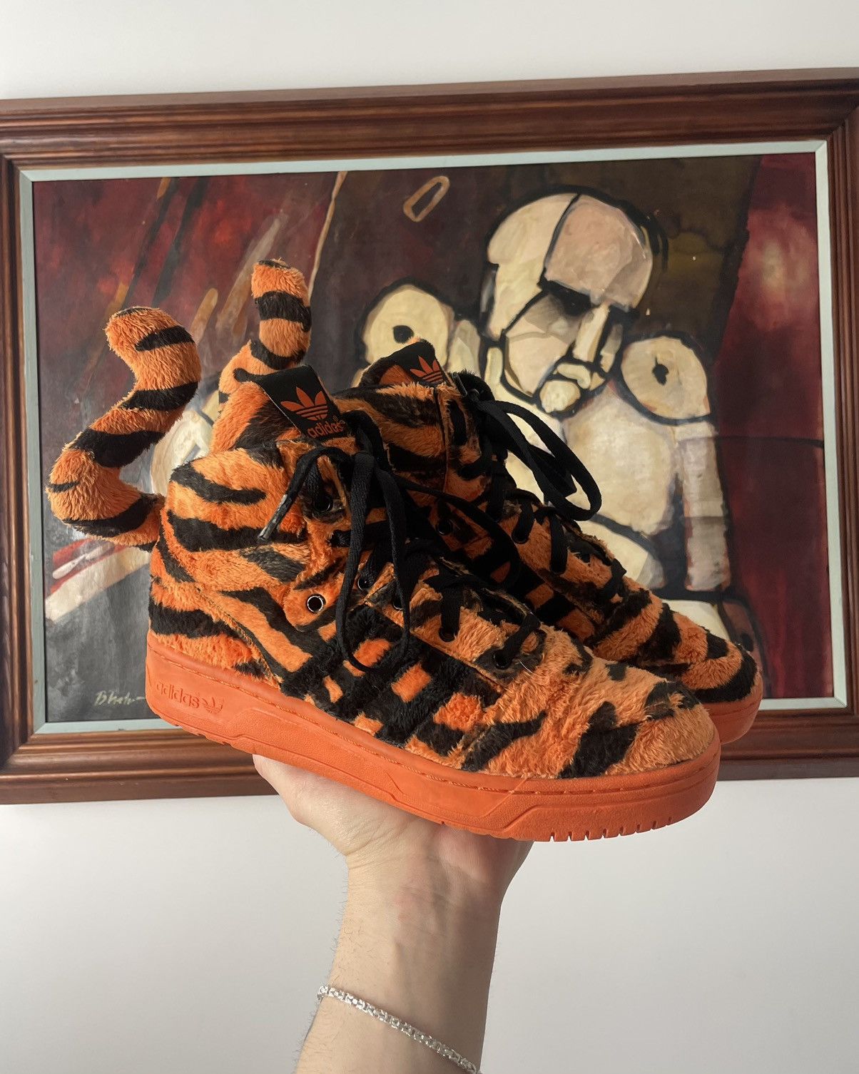 Adidas 🦁 Adidas Jeremy Scott Tiger Orange Cheetos High Sneakers Fur Size US 7.5 / EU 40-41 - 3 Thumbnail