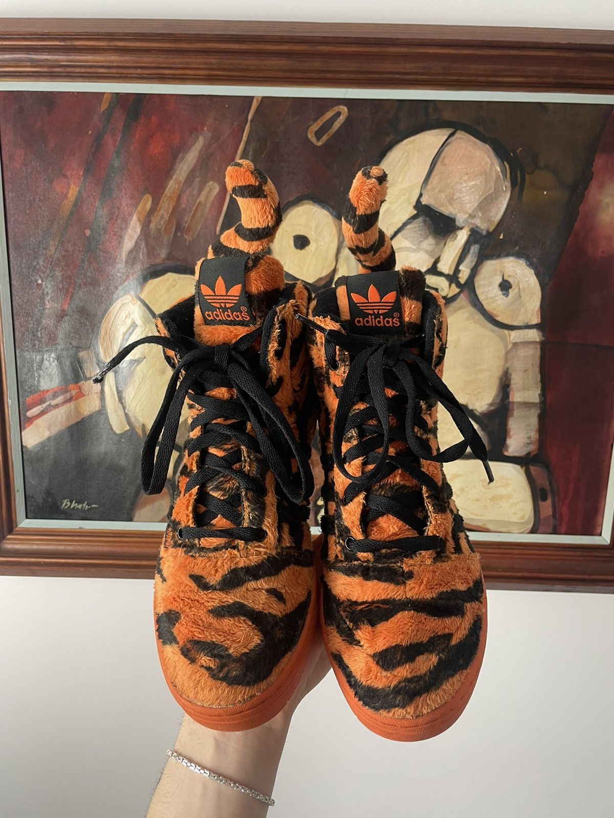 Adidas 🦁 Adidas Jeremy Scott Tiger Orange Cheetos High Sneakers Fur Size US 7.5 / EU 40-41 - 2 Preview