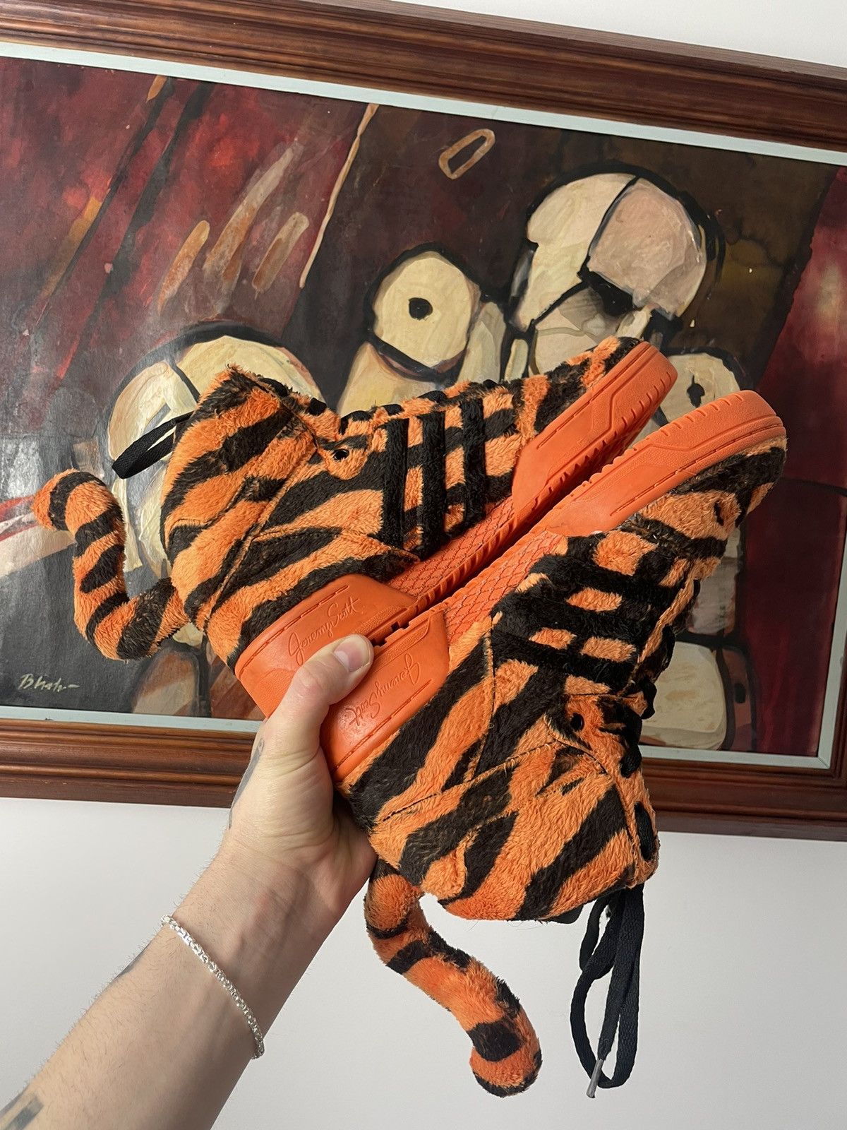 Adidas 🦁 Adidas Jeremy Scott Tiger Orange Cheetos High Sneakers Fur Size US 7.5 / EU 40-41 - 4 Thumbnail