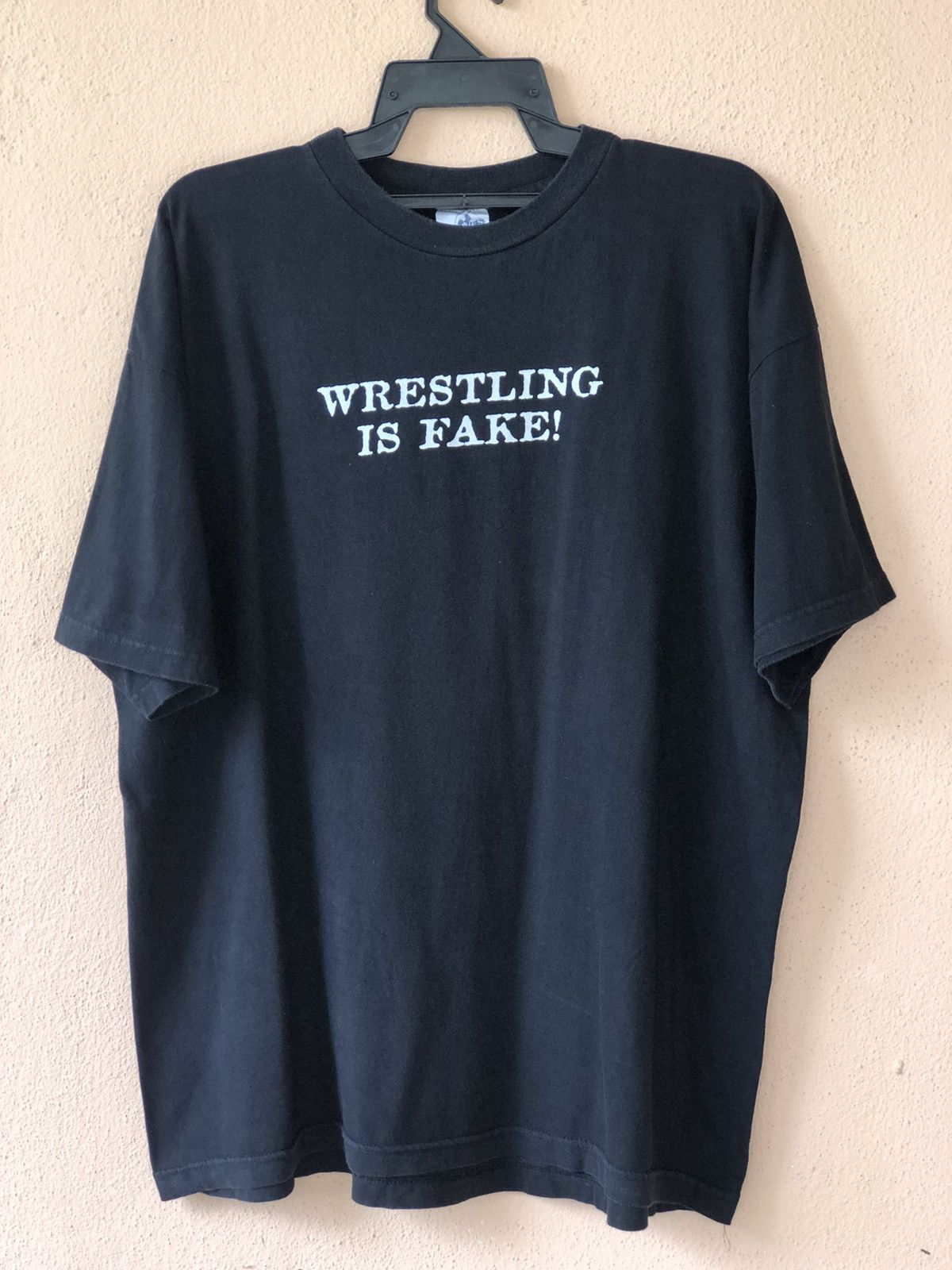 Vintage Vintage 90s WRESTLING IS FAKE Troll Wording Tee Size US XL / EU 56 / 4 - 2 Thumbnail