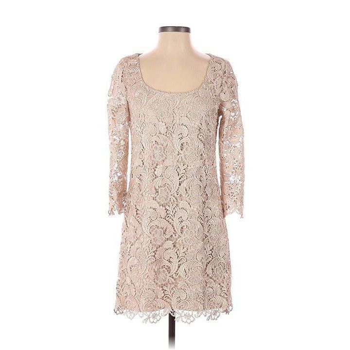White House Black Market Champagne/Ecru Lace Mini Shift Dres