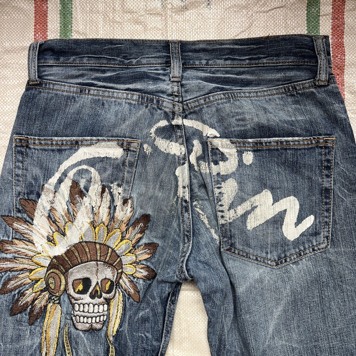 Japanese Brand × Native × Vintage Big Embroidery Native Apache Red Indian Skull Denim Jeans Size US 29 - 15 Thumbnail