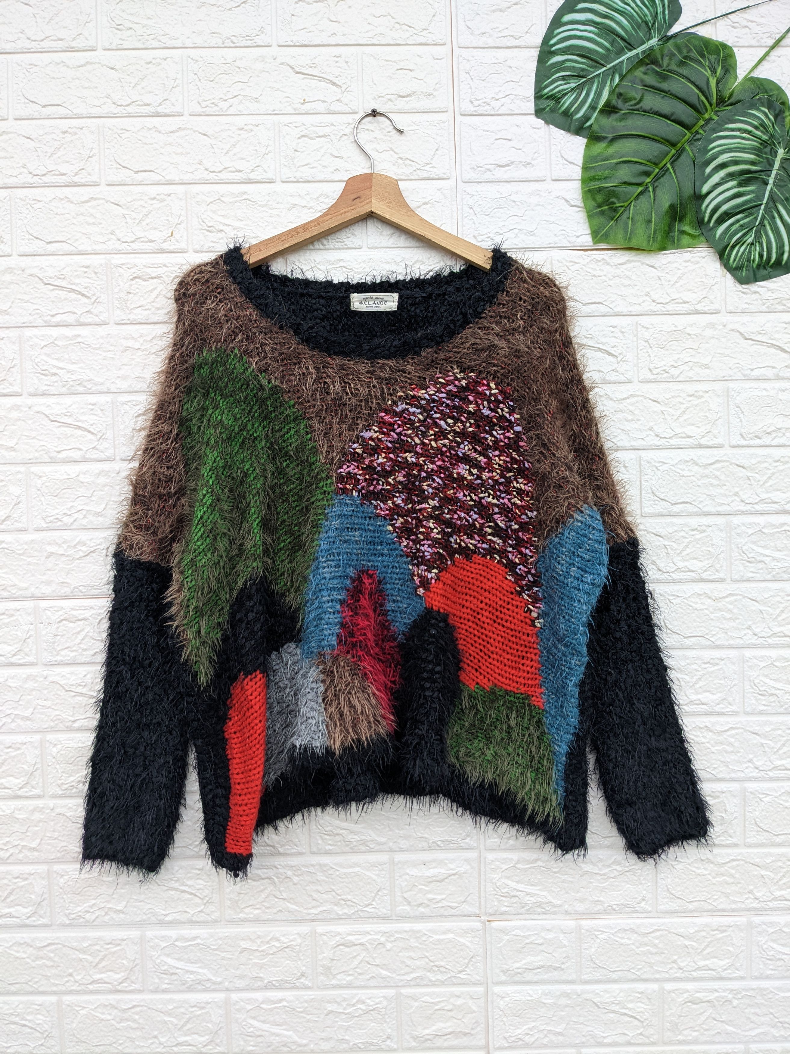 image of Coloured Cable Knit Sweater Melange Multicolor Hairy Mohair Knitwear Sweater in Mix, Women's (Size 