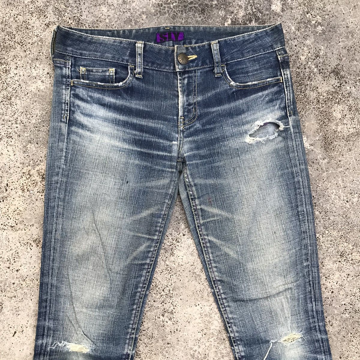 SLY W31💥Vintage SLY Distressed Blue Wash Flare Denim Jeans Size US 31 - 2 Thumbnail