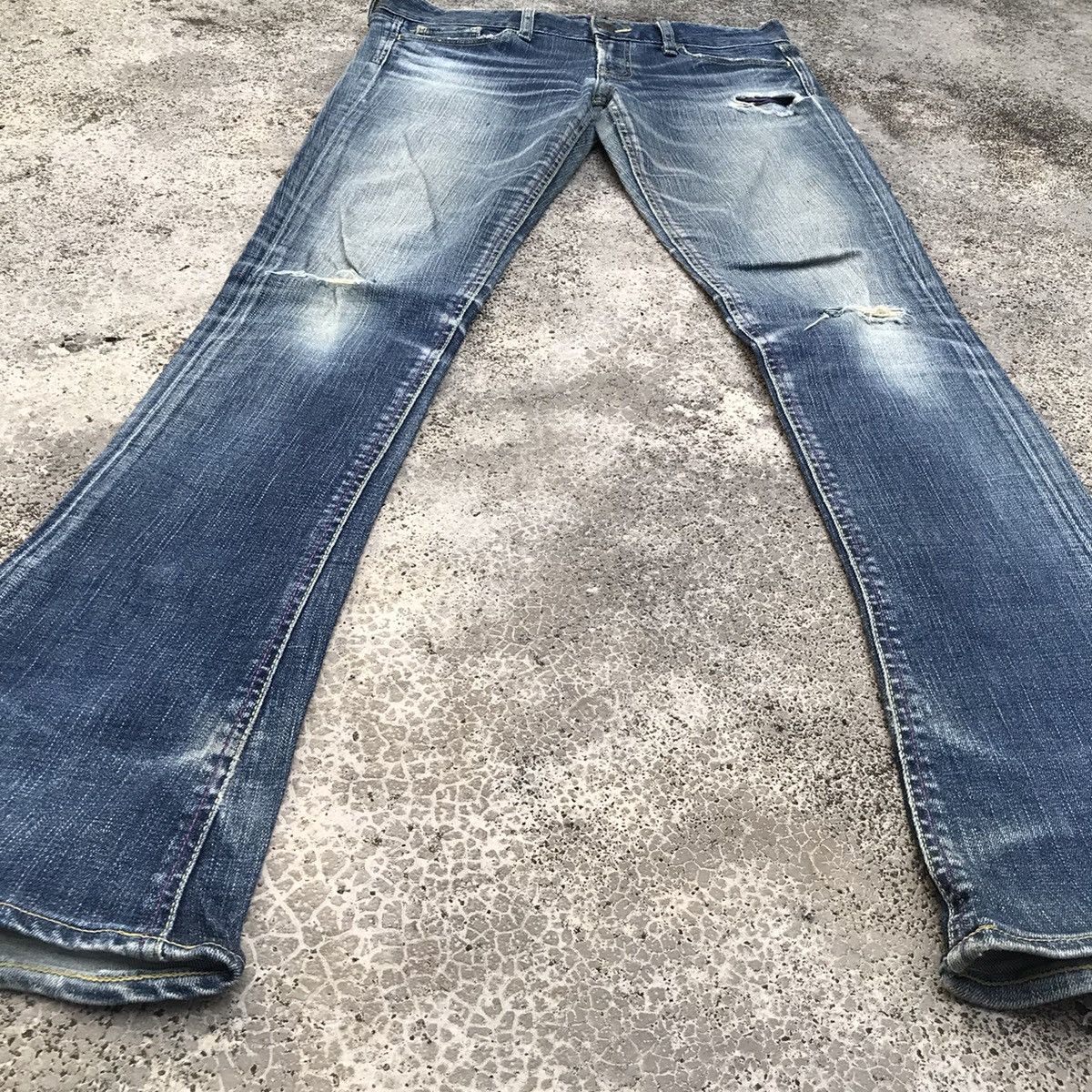 SLY W31💥Vintage SLY Distressed Blue Wash Flare Denim Jeans Size US 31 - 4 Thumbnail