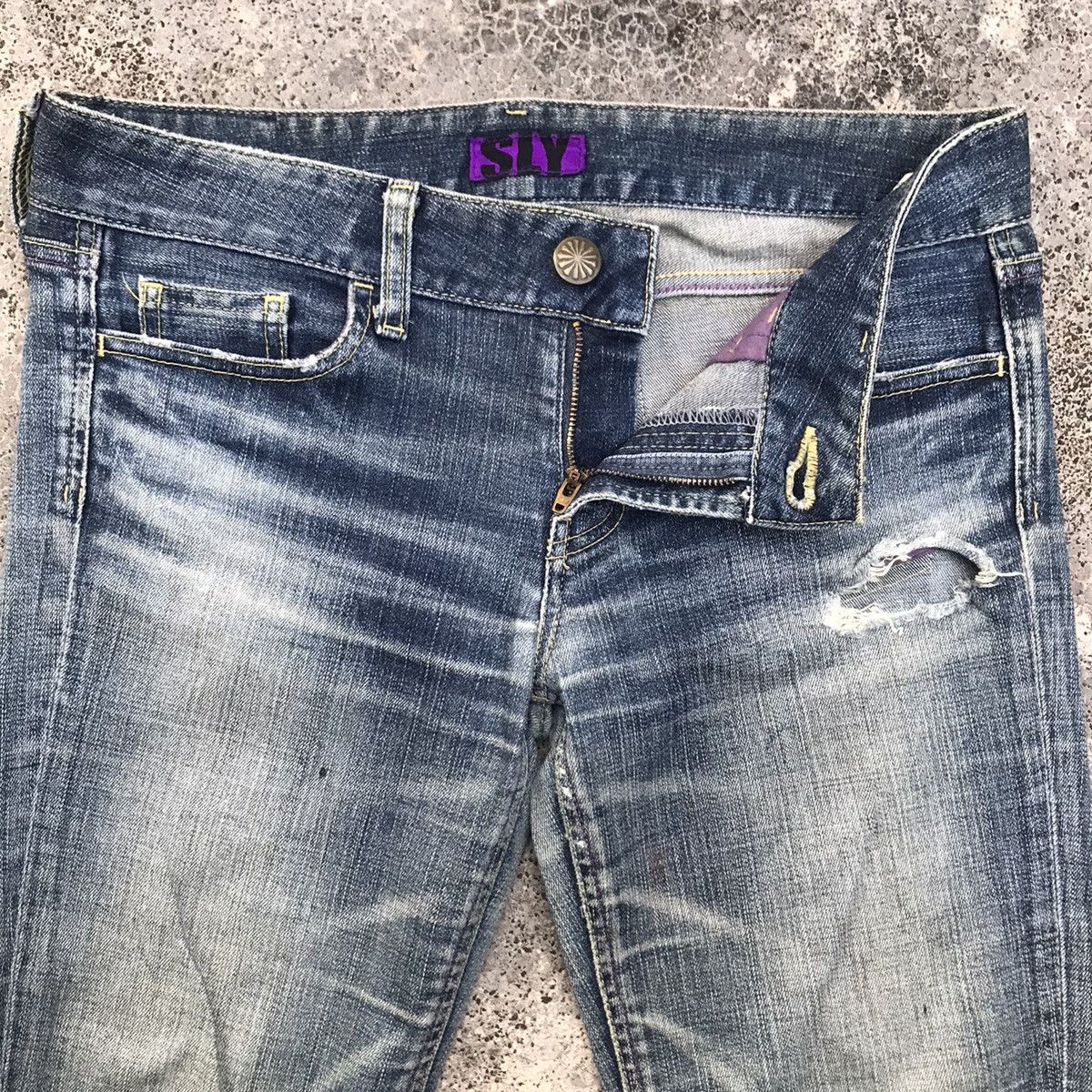 SLY W31💥Vintage SLY Distressed Blue Wash Flare Denim Jeans Size US 31 - 8 Thumbnail