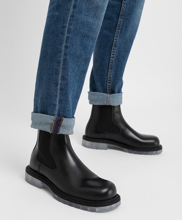 Bottega Veneta Black Leather Clear Sole Chelsea Boots Size US 7 / EU 40 - 3 Thumbnail