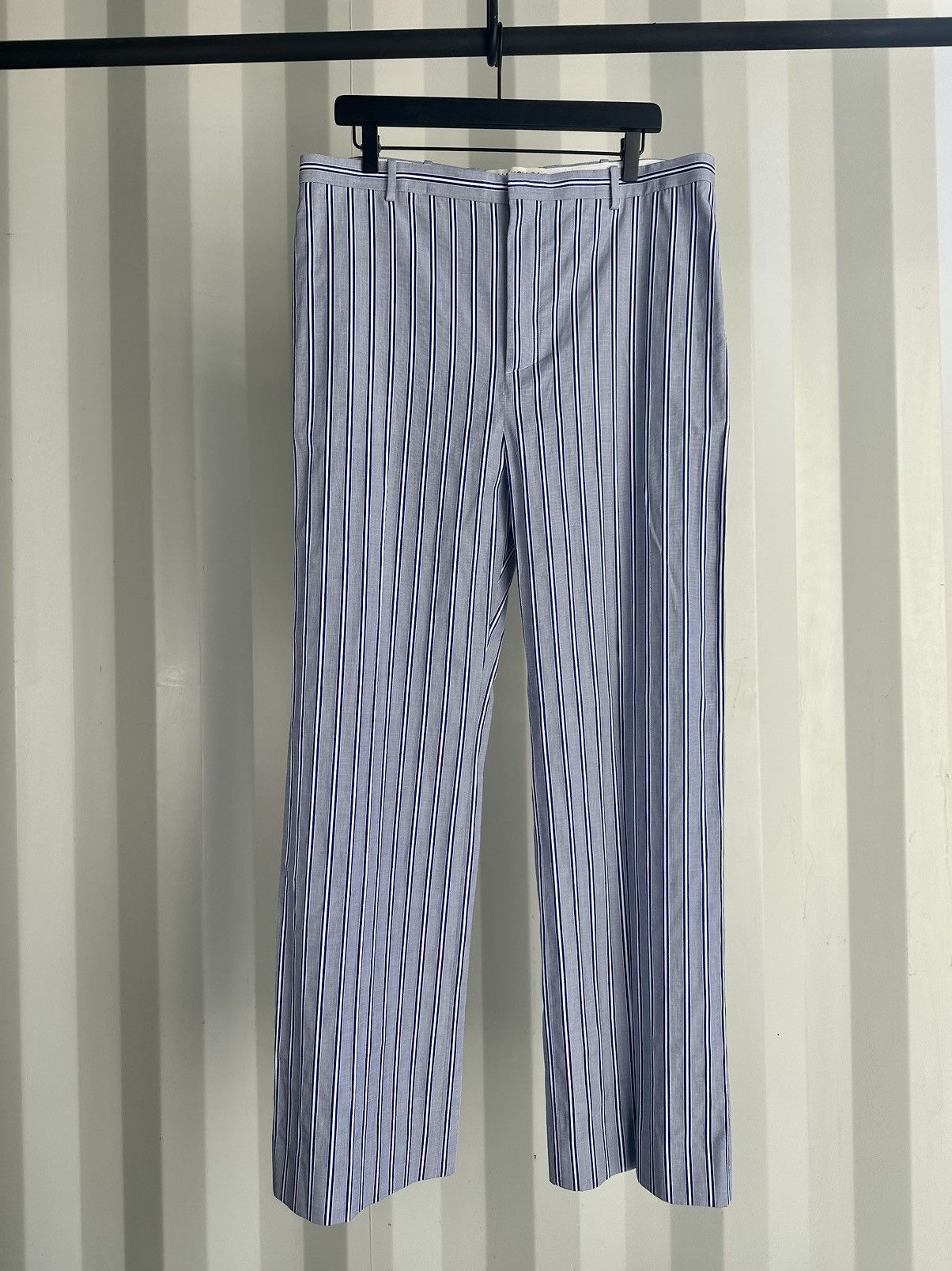 image of Balenciaga Blue Striped Wide Leg Trouser, Men's (Size 36)