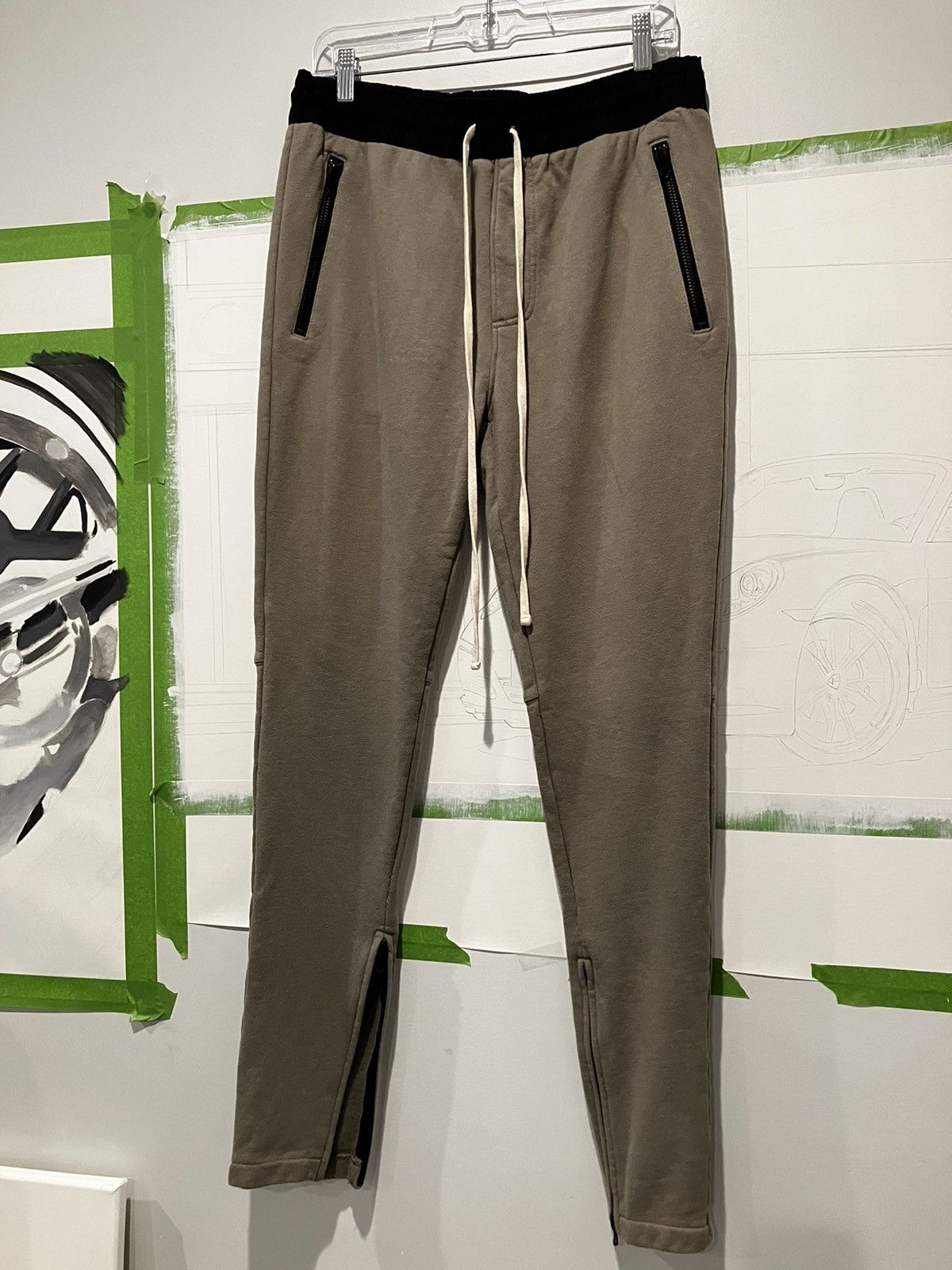 Fear of god drawstring zipper sweatpants silver sage size M