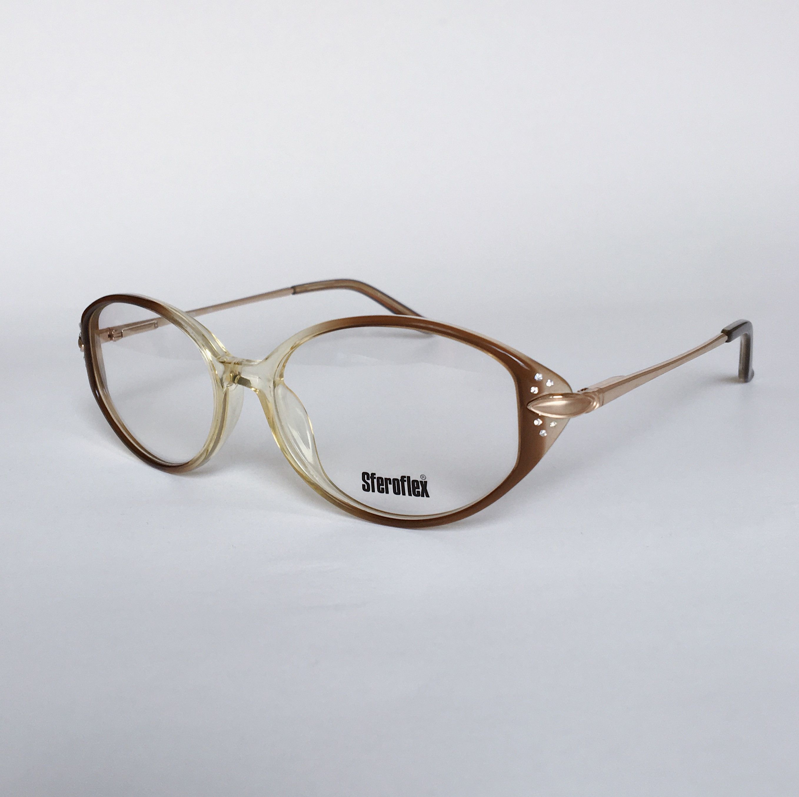 Vintage Sferoflex Vintage Cat-eye Glasses Beige Brown Frame 80s NOS Size ONE SIZE - 2 Thumbnail