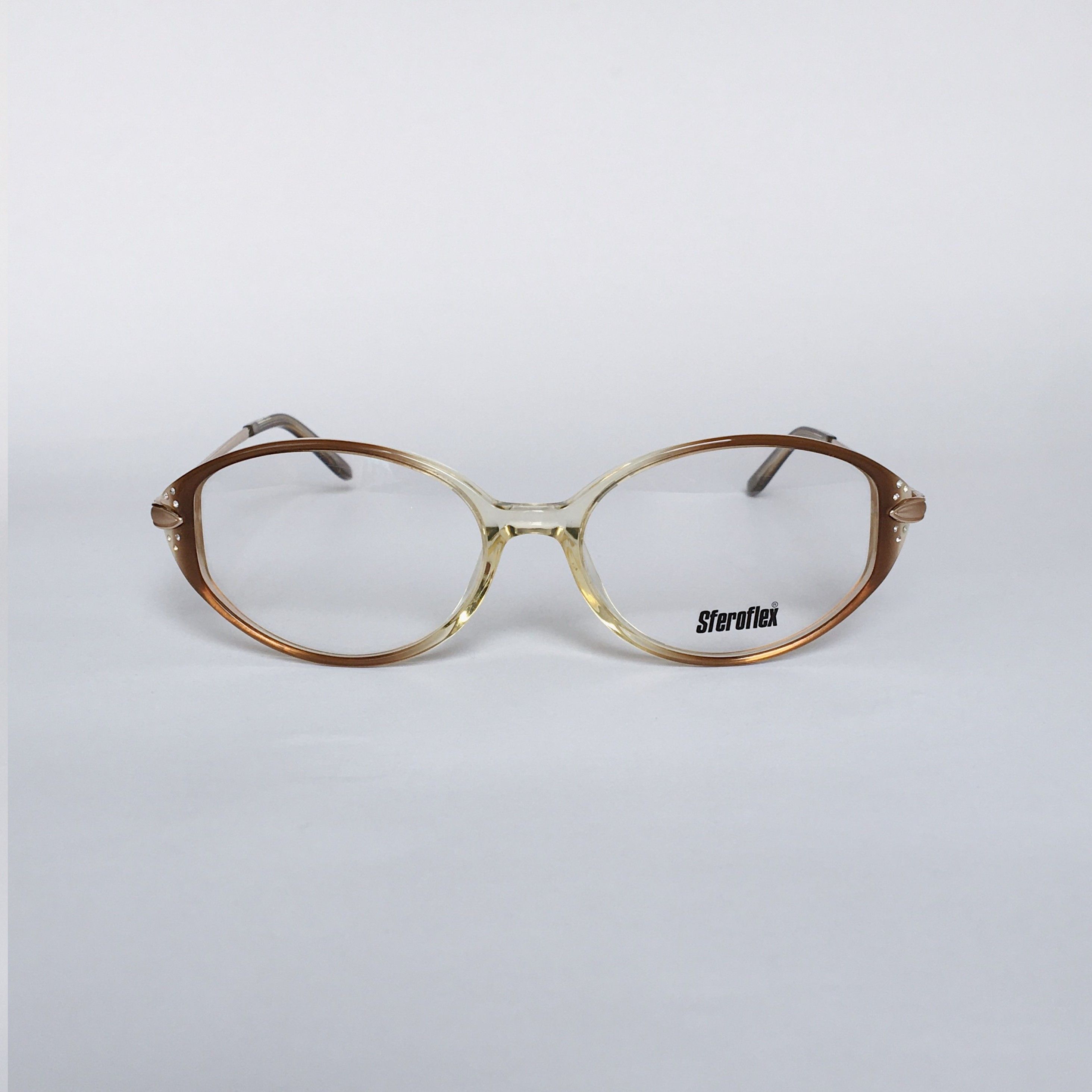 Vintage Sferoflex Vintage Cat-eye Glasses Beige Brown Frame 80s NOS Size ONE SIZE - 1 Thumbnail