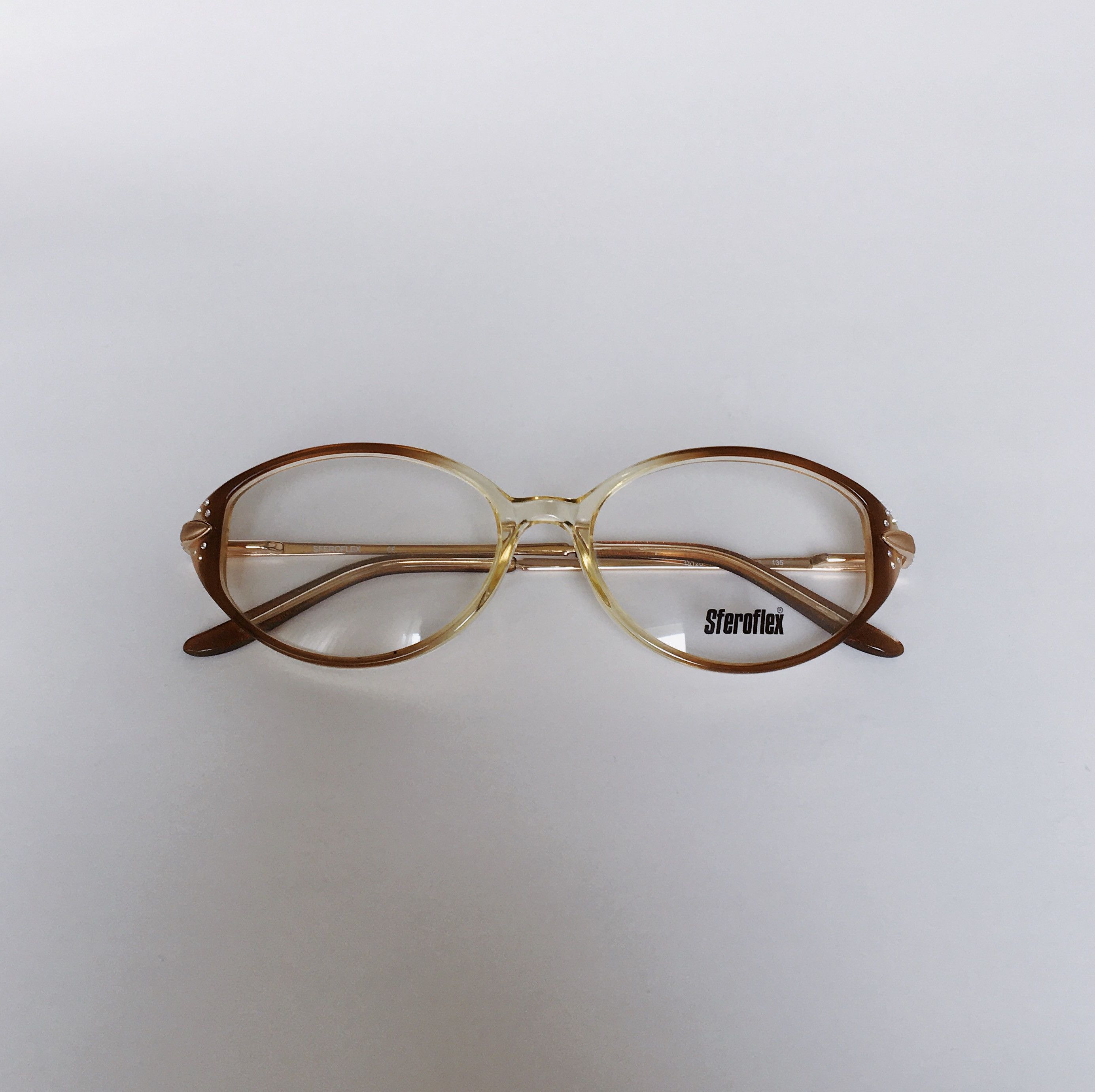 Vintage Sferoflex Vintage Cat-eye Glasses Beige Brown Frame 80s NOS Size ONE SIZE - 3 Thumbnail