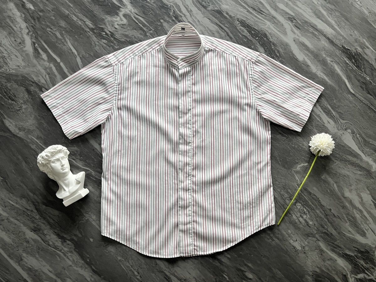 Issey Miyake : Shirt Button Ups Gray Red Line Stripe White