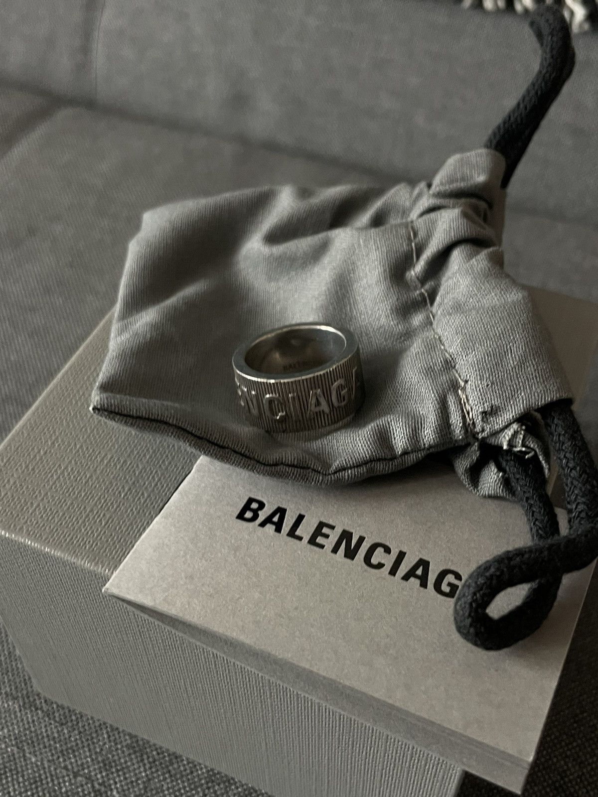 image of Balenciaga Force Stripped Silver Ring 52 Mm, Men's