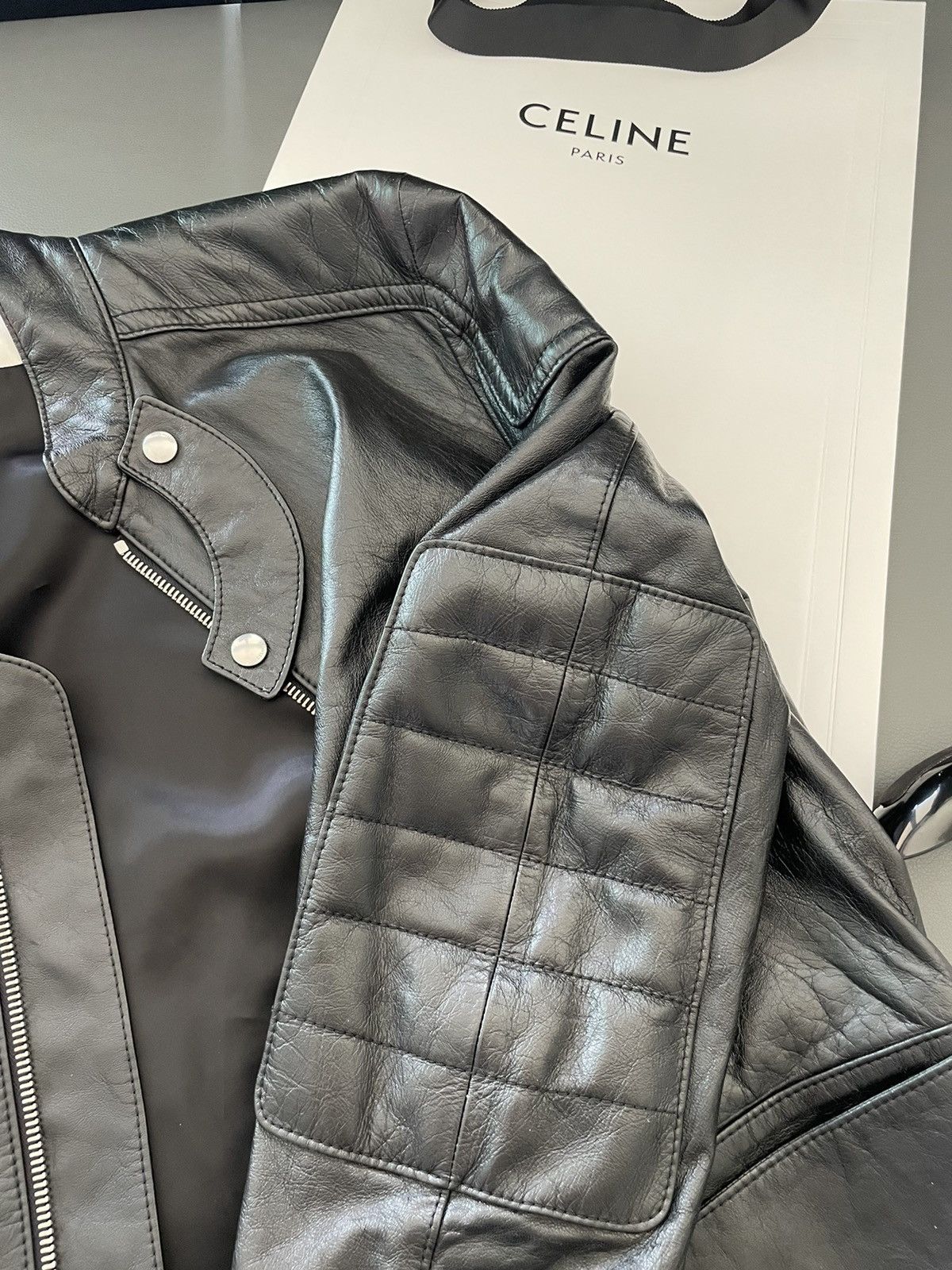 Celine × Hedi Slimane Rare $5K Value Hedi 19FW Runway Padded Racer Leather Jacket Size US L / EU 52-54 / 3 - 23 Thumbnail