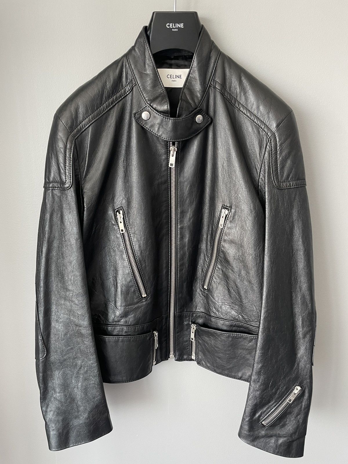 Celine × Hedi Slimane Rare $5K Value Hedi 19FW Runway Padded Racer Leather Jacket Size US L / EU 52-54 / 3 - 22 Thumbnail