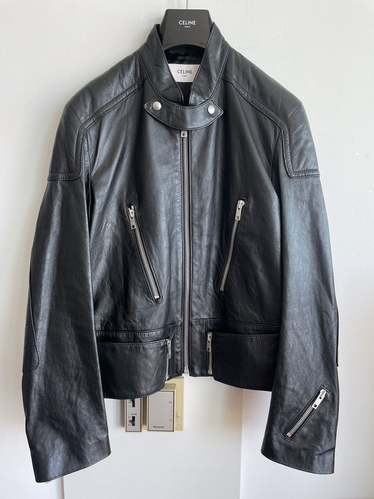 Celine × Hedi Slimane Rare $5K Value Hedi 19FW Runway Padded Racer Leather Jacket Size US L / EU 52-54 / 3 - 10 Thumbnail