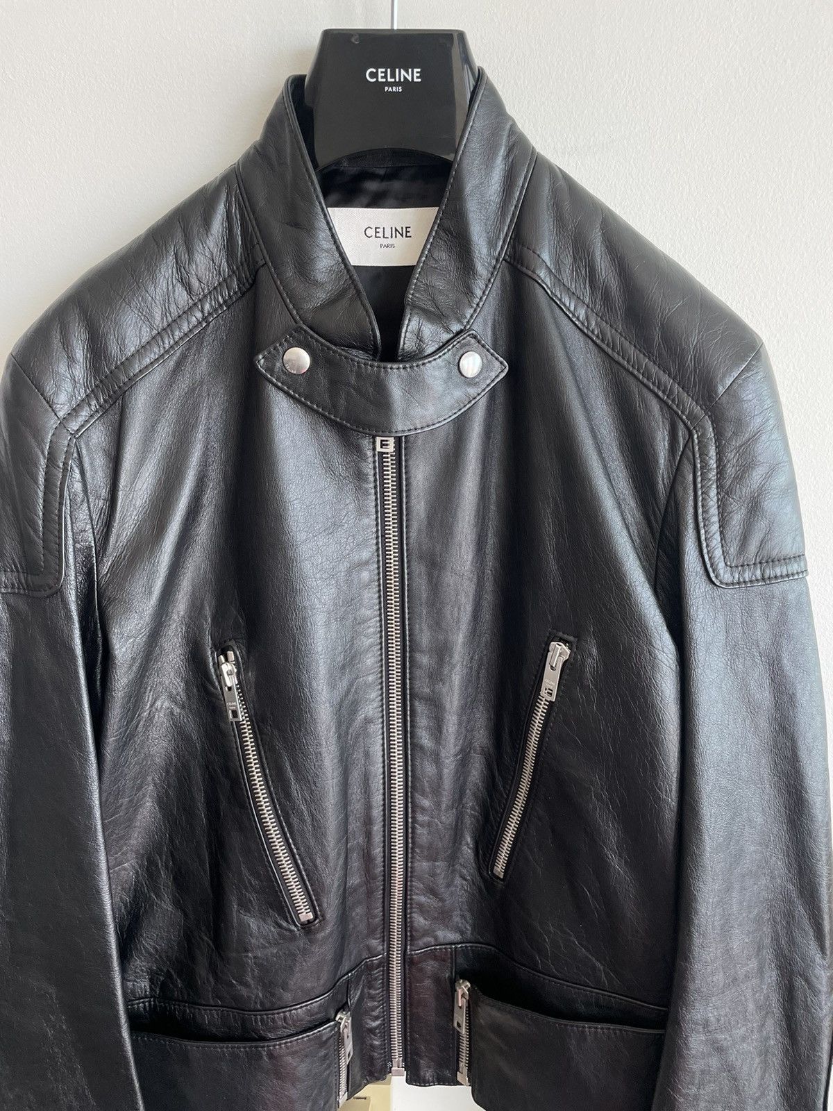 Celine × Hedi Slimane Rare $5K Value Hedi 19FW Runway Padded Racer Leather Jacket Size US L / EU 52-54 / 3 - 18 Thumbnail
