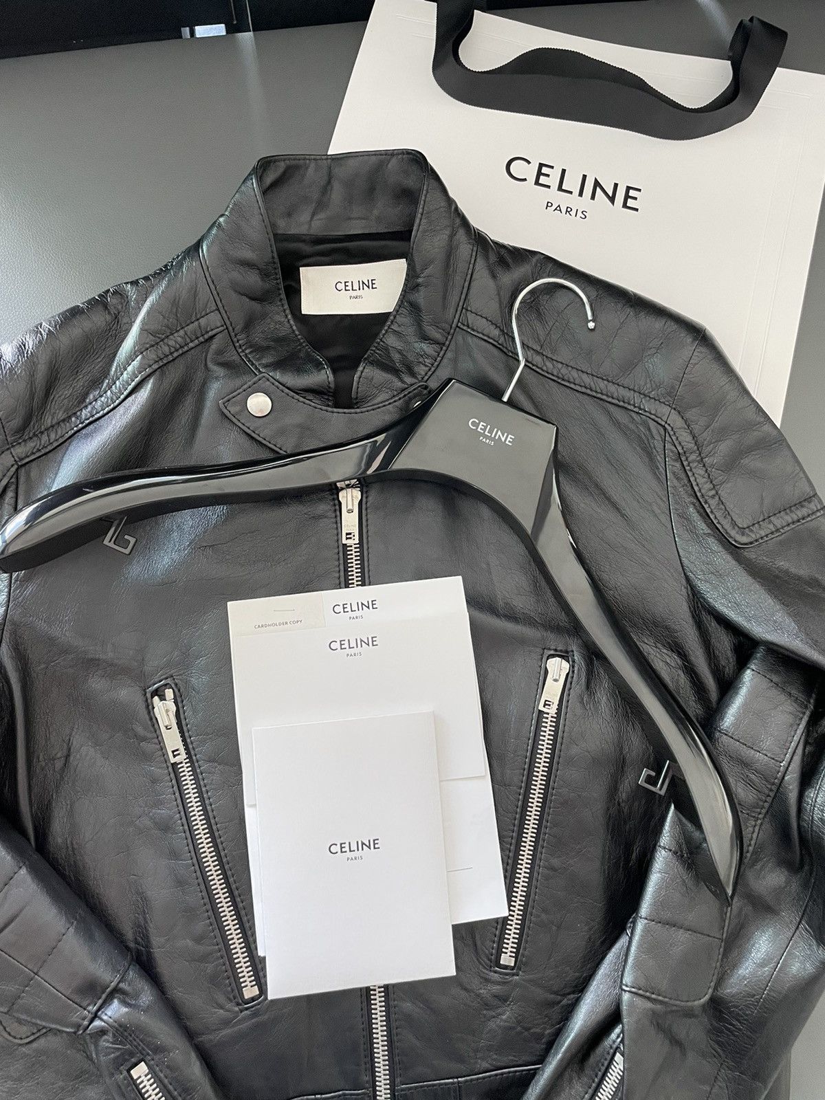 Celine × Hedi Slimane Rare $5K Value Hedi 19FW Runway Padded Racer Leather Jacket Size US L / EU 52-54 / 3 - 4 Thumbnail