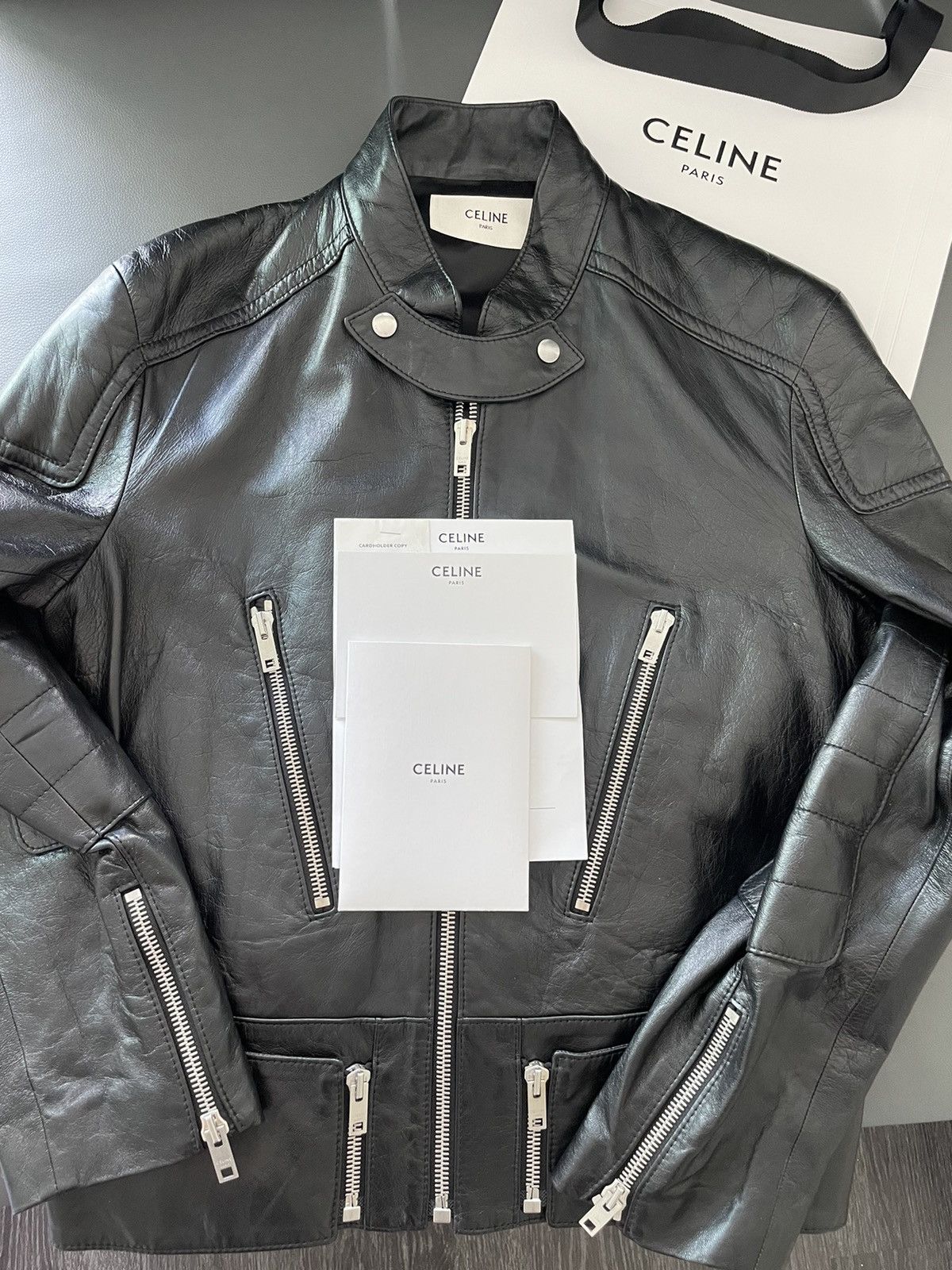 Celine × Hedi Slimane Rare $5K Value Hedi 19FW Runway Padded Racer Leather Jacket Size US L / EU 52-54 / 3 - 5 Thumbnail
