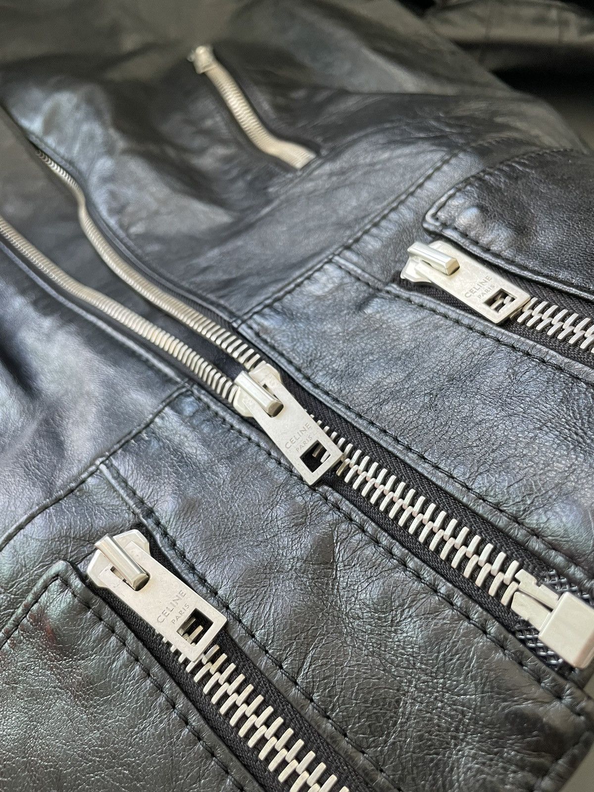 Celine × Hedi Slimane Rare $5K Value Hedi 19FW Runway Padded Racer Leather Jacket Size US L / EU 52-54 / 3 - 11 Thumbnail