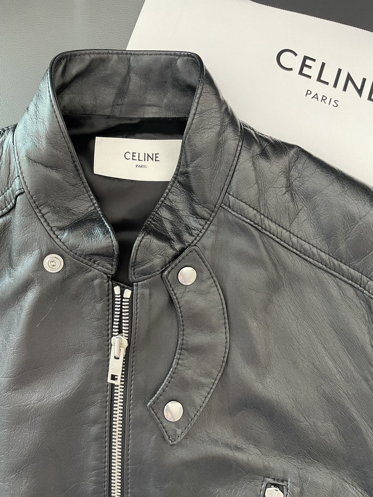 Celine × Hedi Slimane Rare $5K Value Hedi 19FW Runway Padded Racer Leather Jacket Size US L / EU 52-54 / 3 - 12 Thumbnail