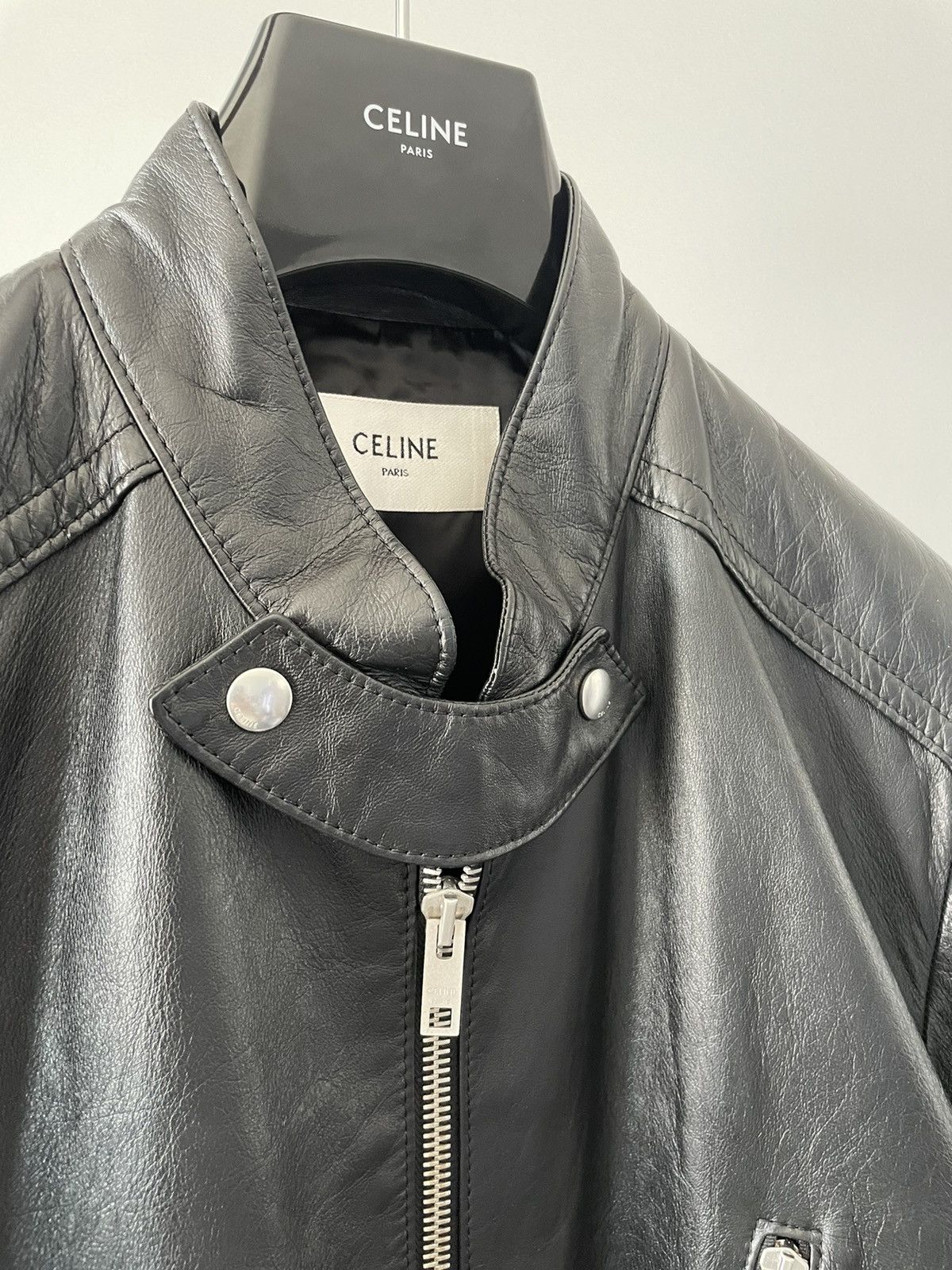 Celine × Hedi Slimane Rare $5K Value Hedi 19FW Runway Padded Racer Leather Jacket Size US L / EU 52-54 / 3 - 24 Thumbnail