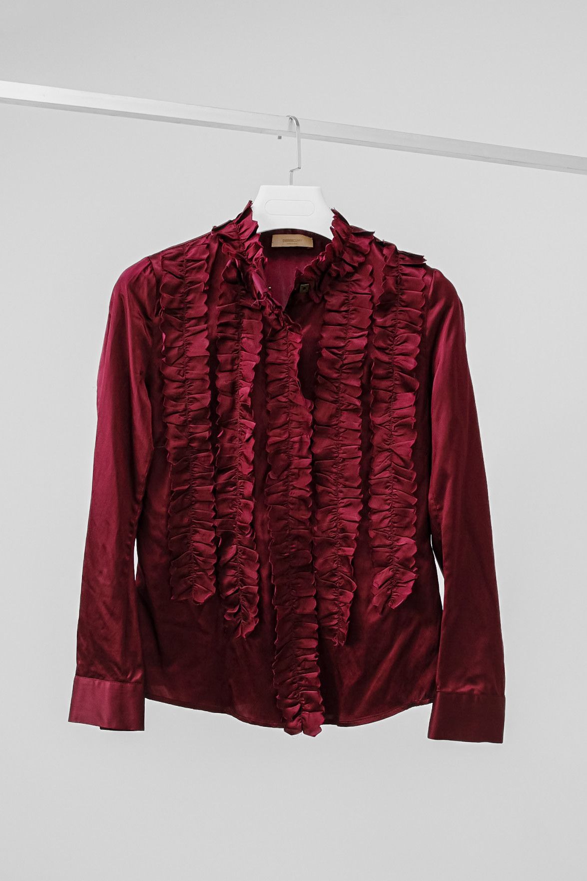 Derercuny Burgundy Silk Ruffle Blouse