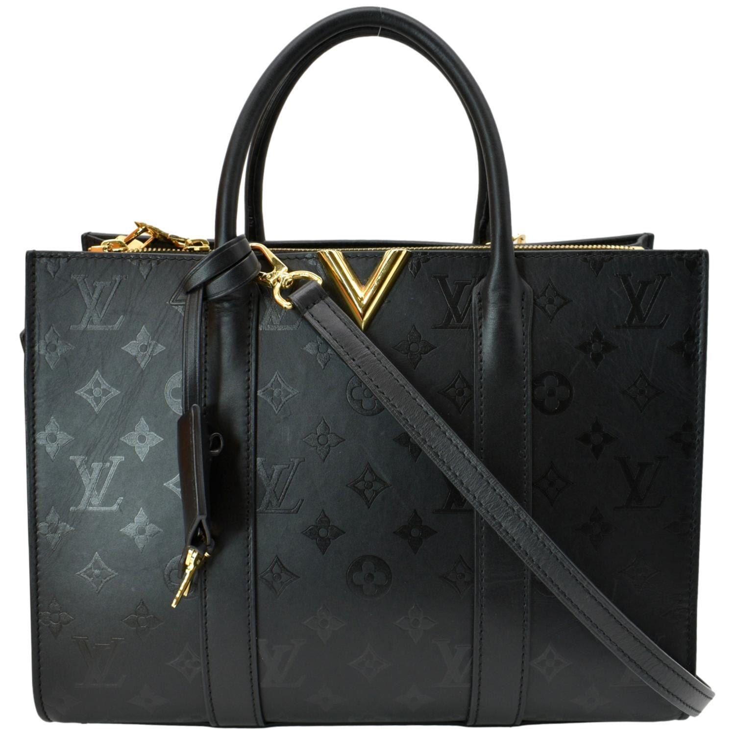LOUIS VUITTON Very Tote MM Monogram Cuir Shoulder Bag Noir Black