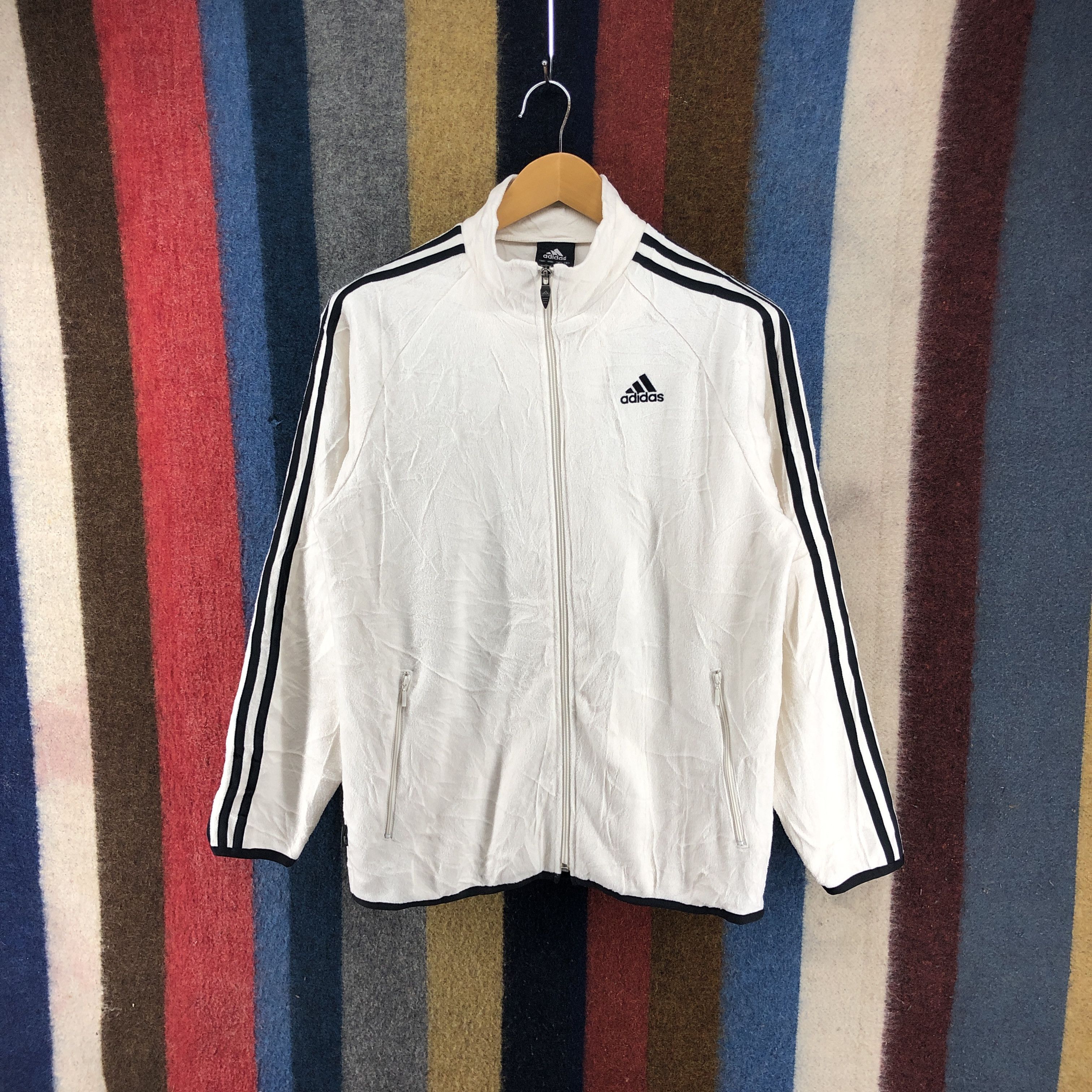 image of Adidas Three Stripe Zipper Fleece 038/c in White, Men's (Size Medium)