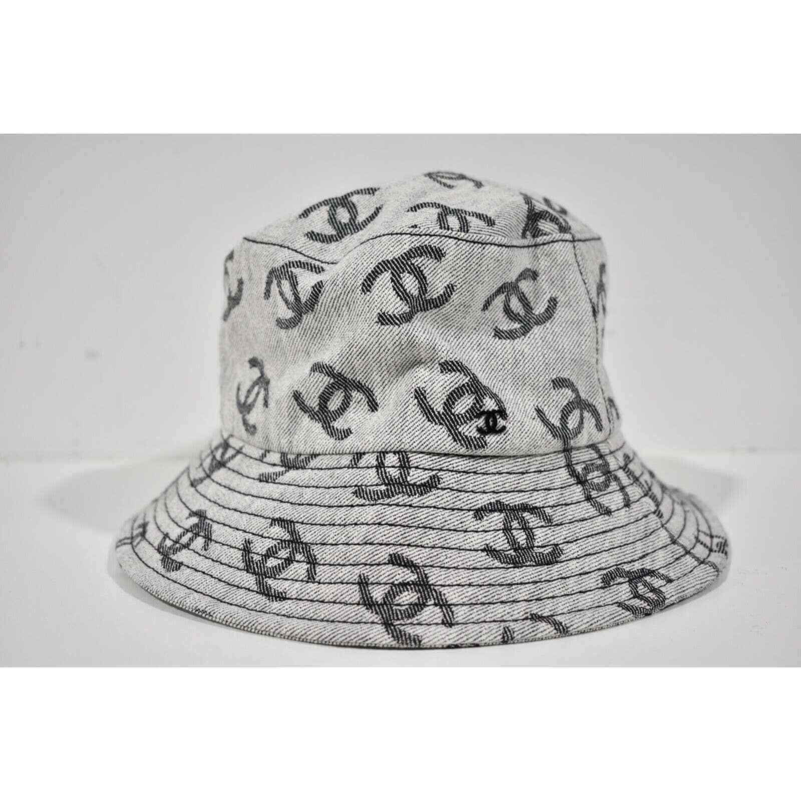 Chanel Chanel 22S Black White Grey Denim Fabric CC Bucket Hat