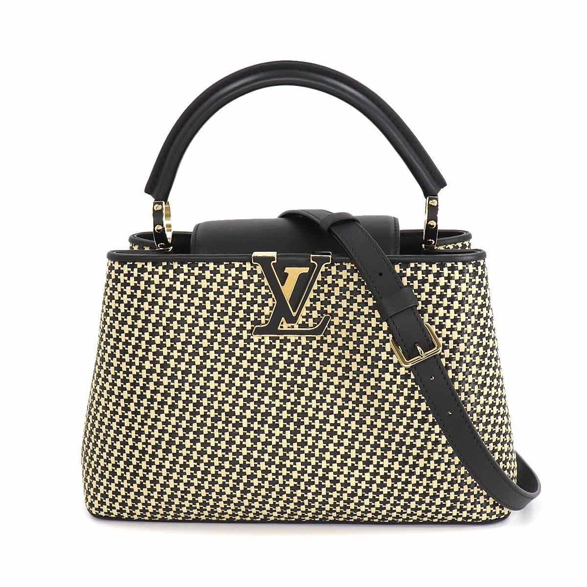 Louis Vuitton Capucines MM 2way Hand Shoulder Bag Raffia Black