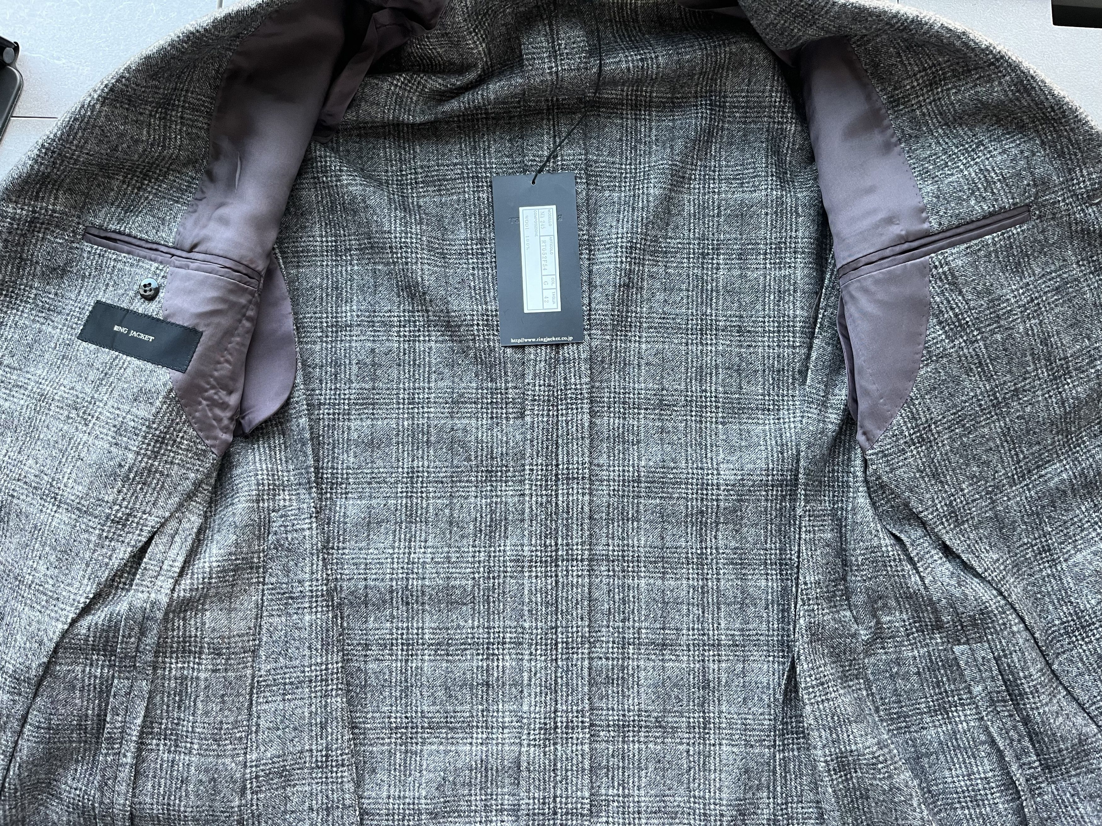 Ring Jacket Ring Jacket Mens Checker Wool Japan Made 3 buttons Jacket Size 42S - 8 Thumbnail