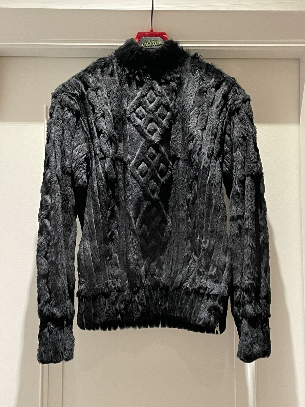 Archive 90s Jean Paul Gaultier Fur Cable Knit Zip Sweater