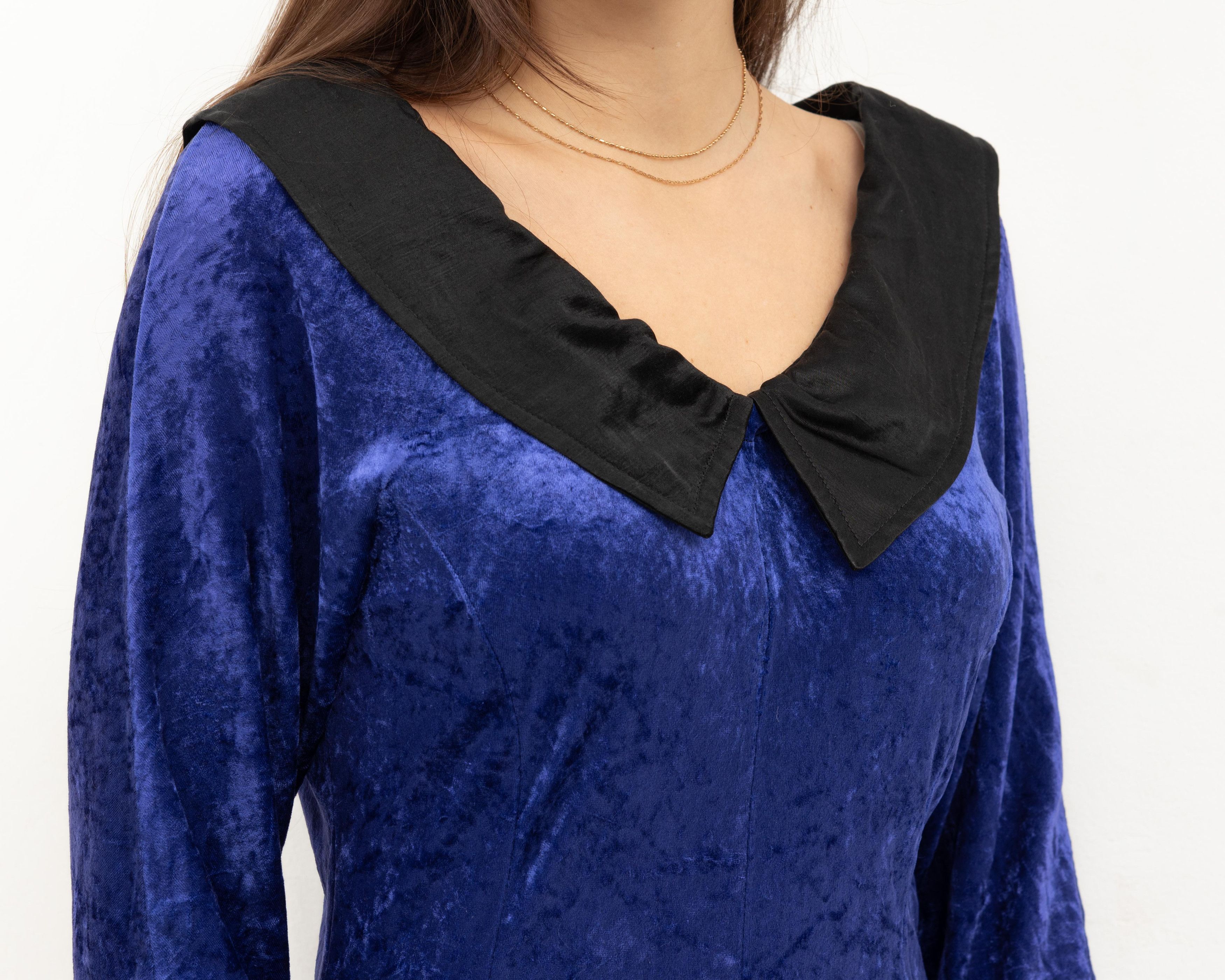 Other × Vintage Midi Dress Long Sleeved Velvet Above The Knee Skirt Retro Size M / US 6-8 / IT 42-44 - 4 Thumbnail