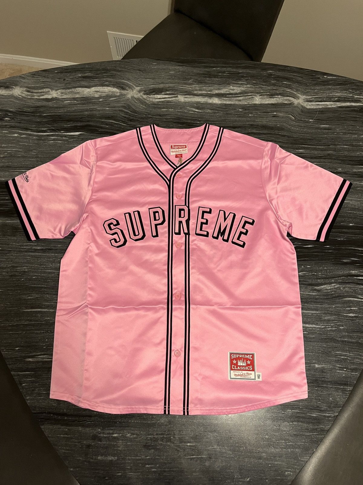 SUPREME MITCHELL & NESS SATIN BASEBALL JERSEY, Men's Fashion, Tops & Sets,  Tshirts & Polo Shirts on Carousell