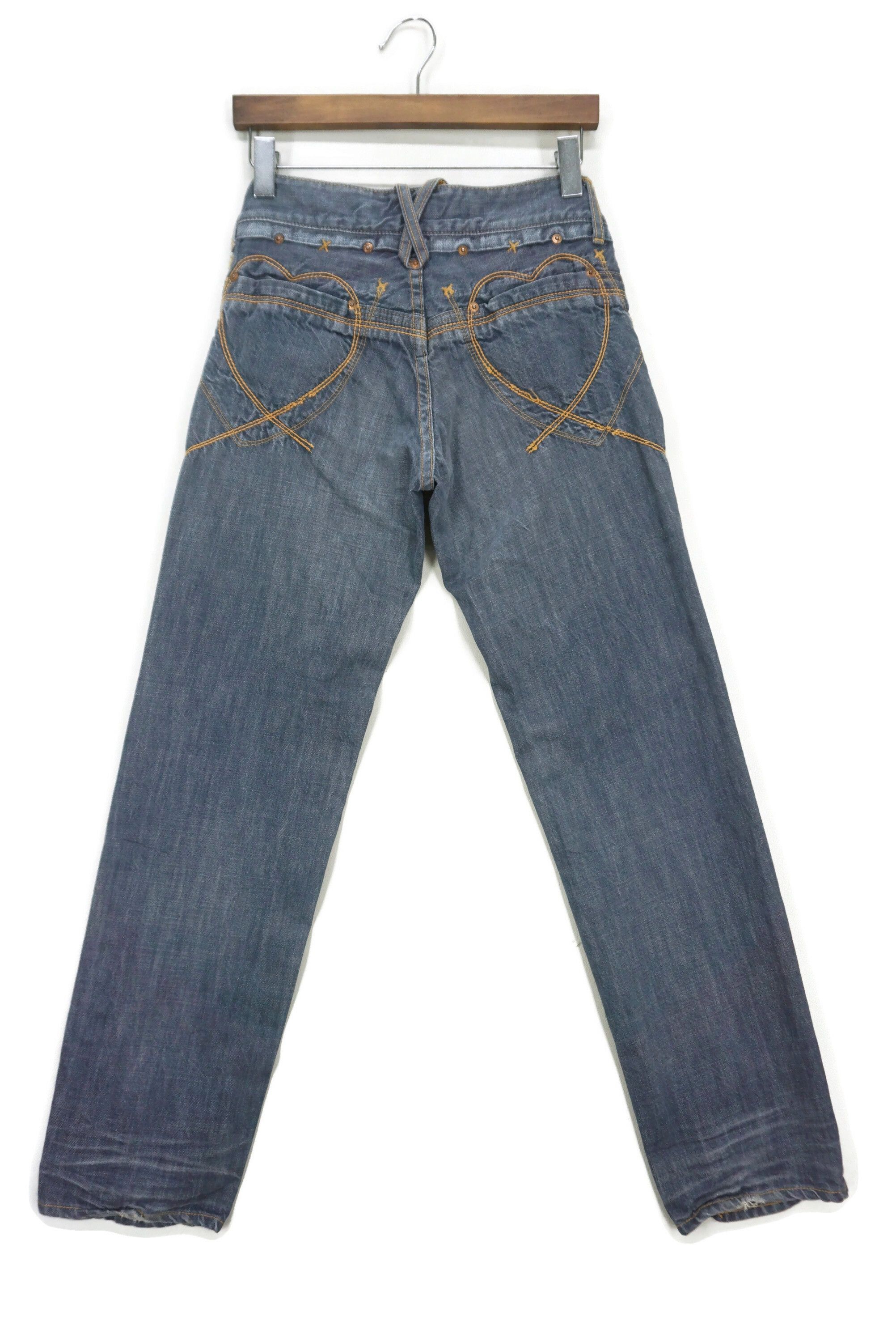 image of Rockers x Workers Heart Jean Straight Leg Embellish Love Embroidery Japan Made in Blue, Women's (Si