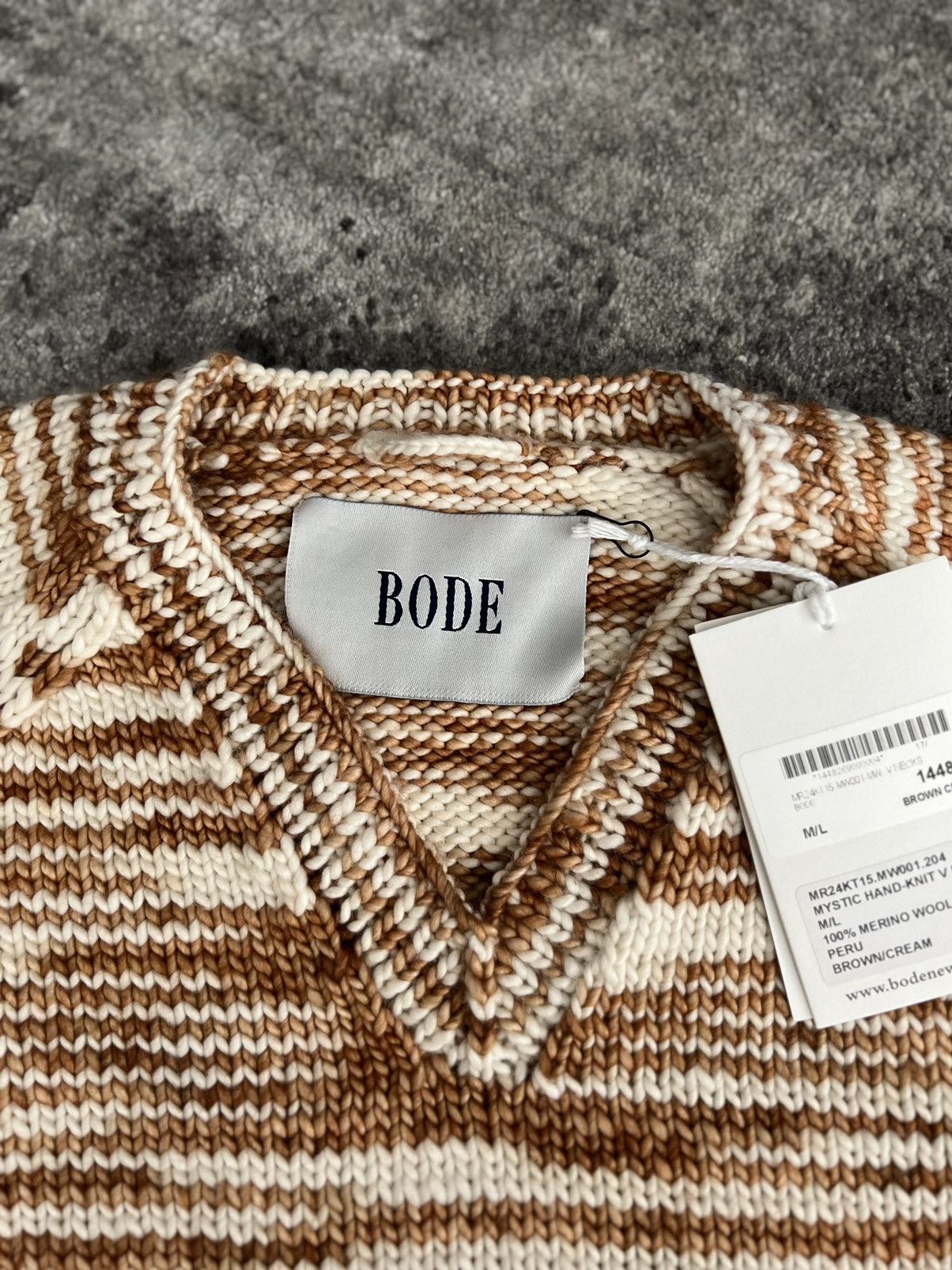 Bode FW21 Tan & Off-White Mystic Hand-Knit V-Neck Sweatshirt Size US M / EU 48-50 / 2 - 6 Thumbnail