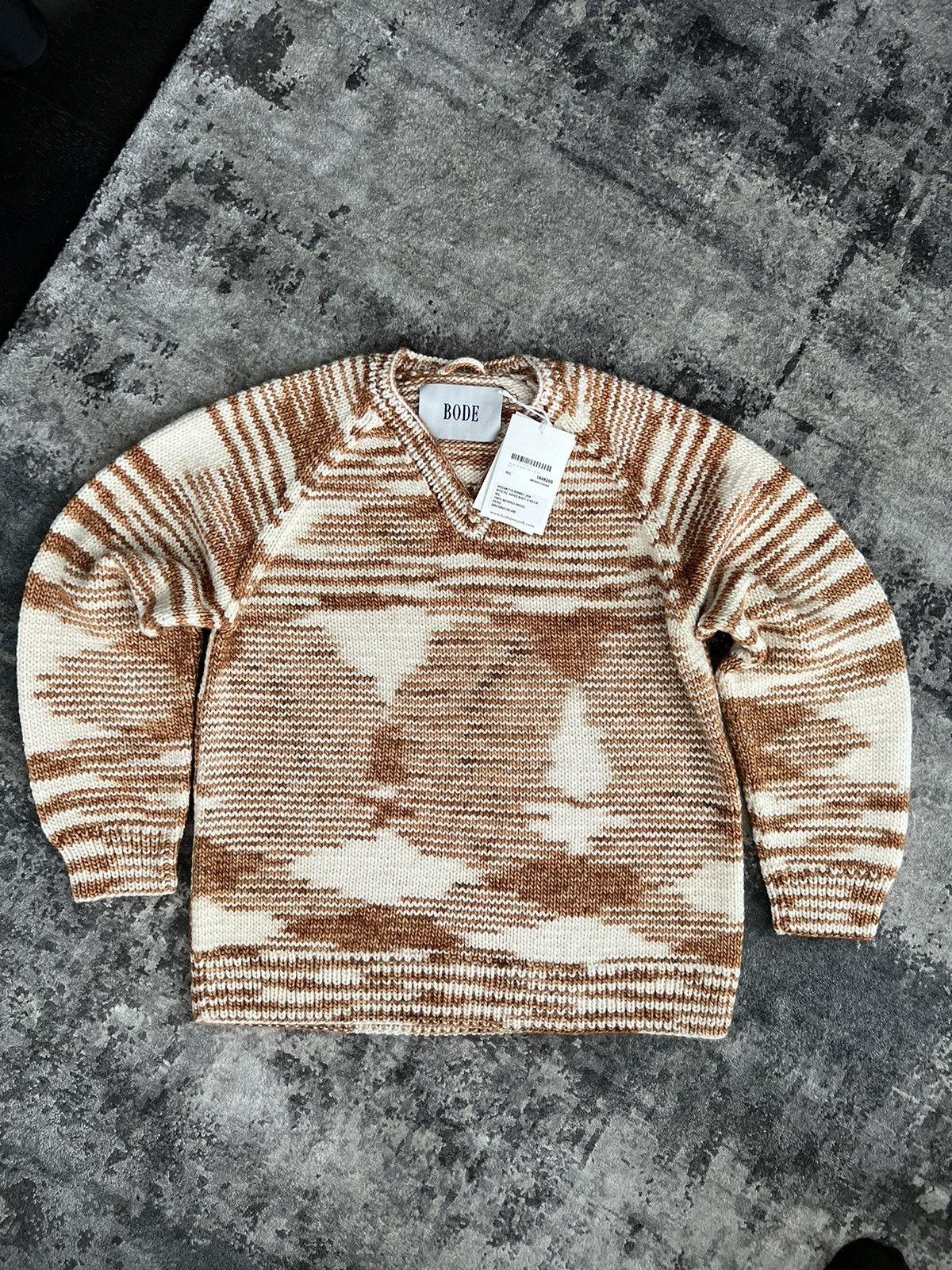 Bode FW21 Tan & Off-White Mystic Hand-Knit V-Neck Sweatshirt Size US M / EU 48-50 / 2 - 2 Thumbnail