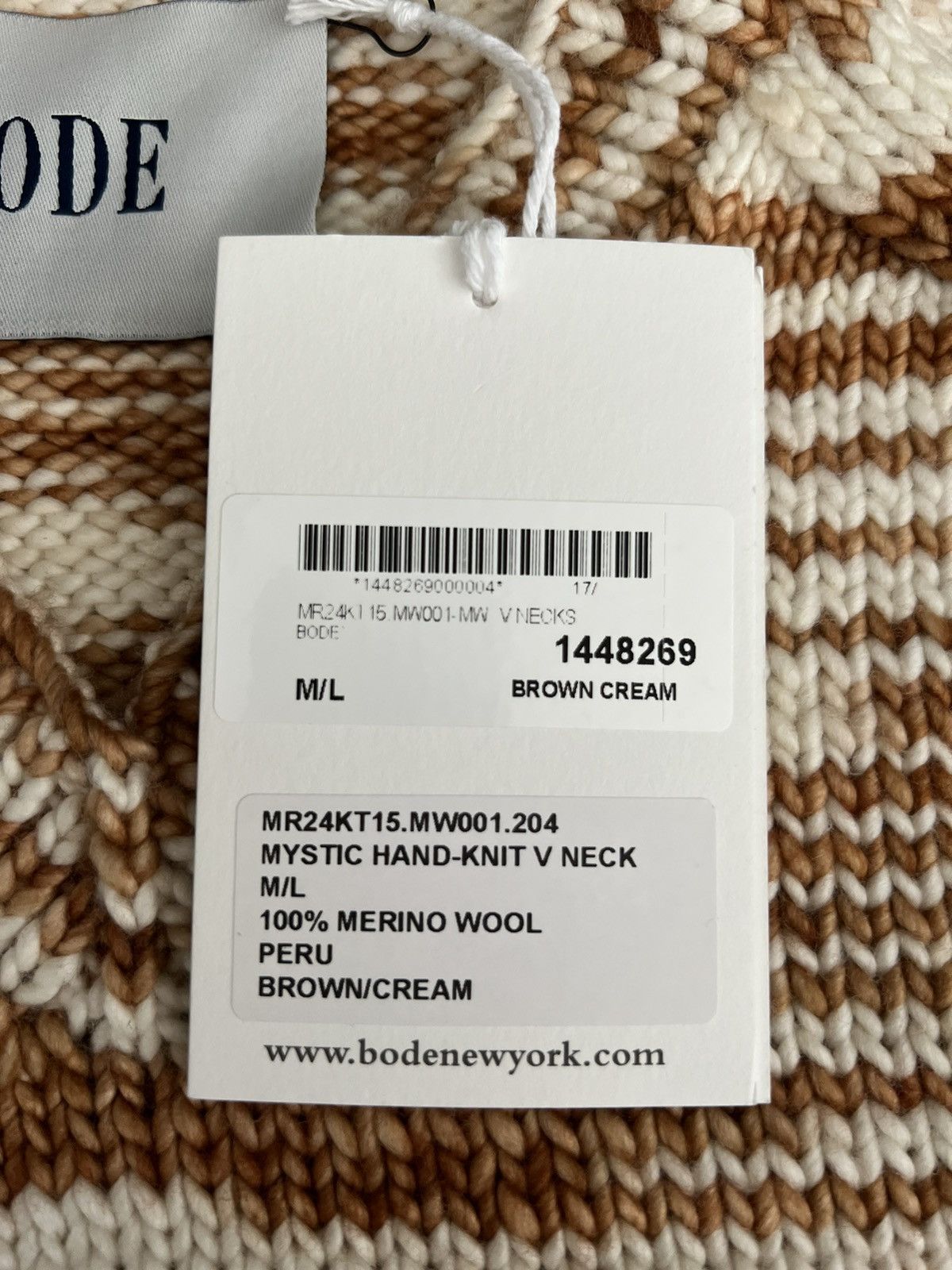 Bode FW21 Tan & Off-White Mystic Hand-Knit V-Neck Sweatshirt Size US M / EU 48-50 / 2 - 7 Thumbnail